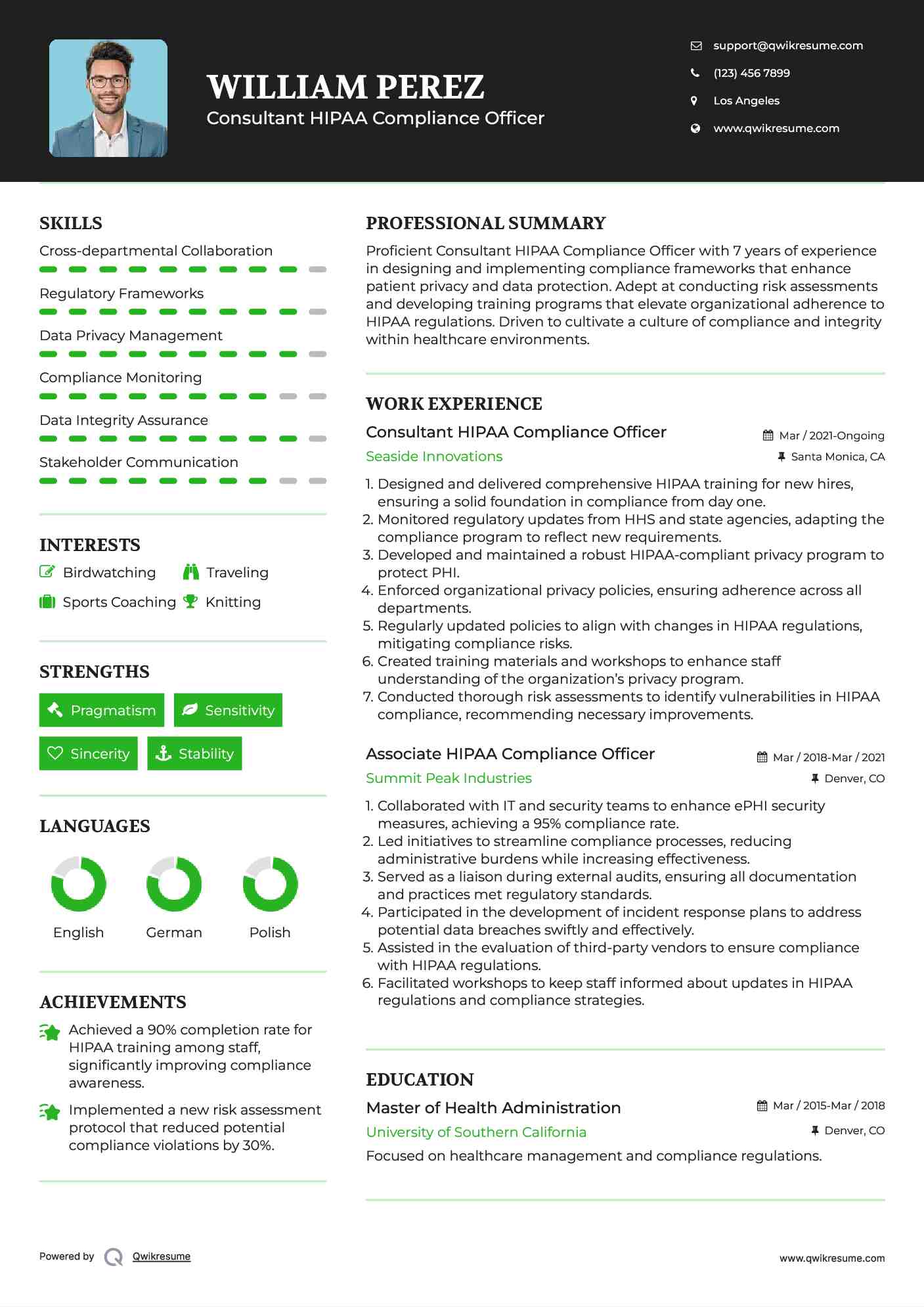 Consultant HIPAA Compliance Officer Resume Format