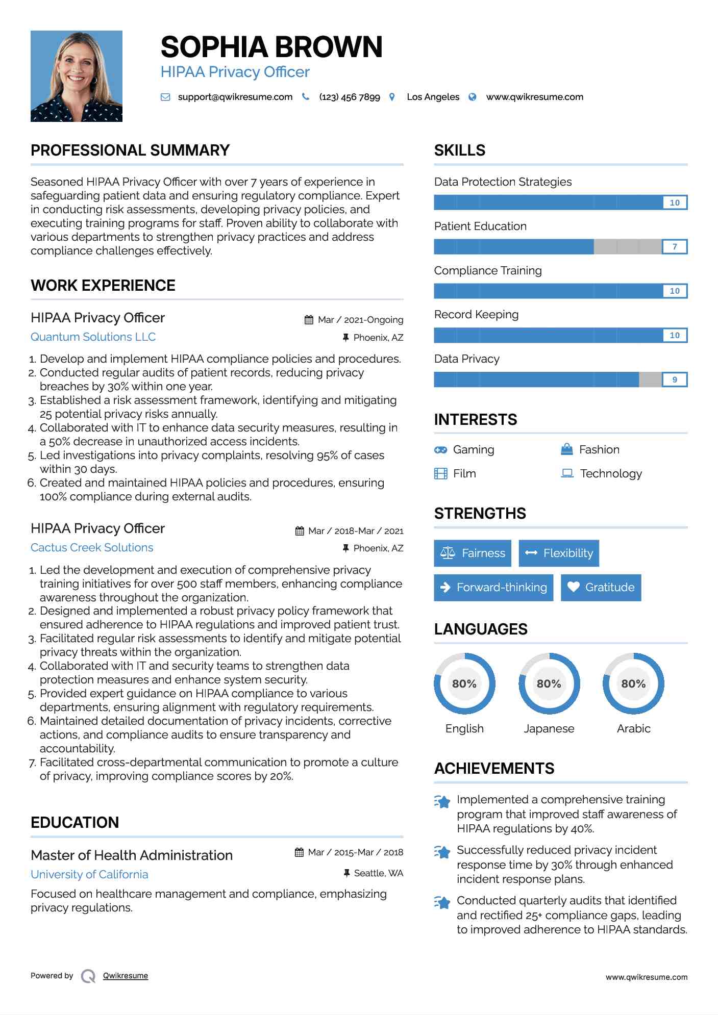 HIPAA Privacy Officer Resume Format