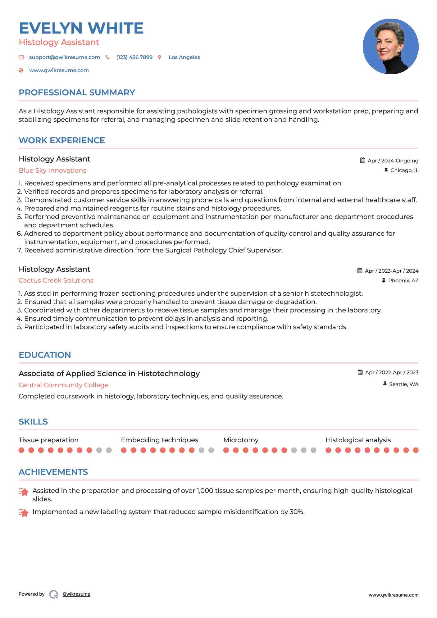 Histology Assistant Resume Format