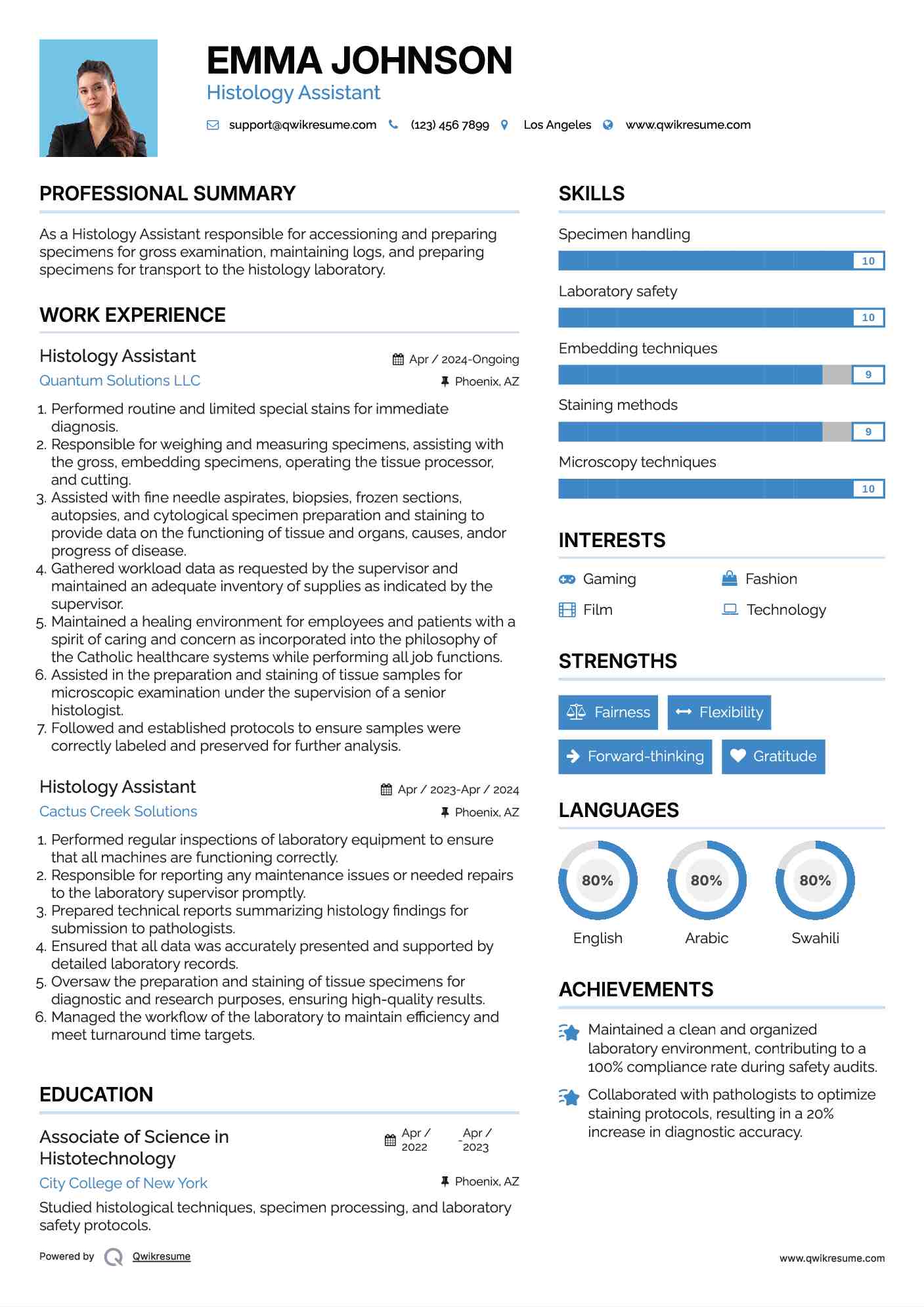 Histology Assistant Resume Format