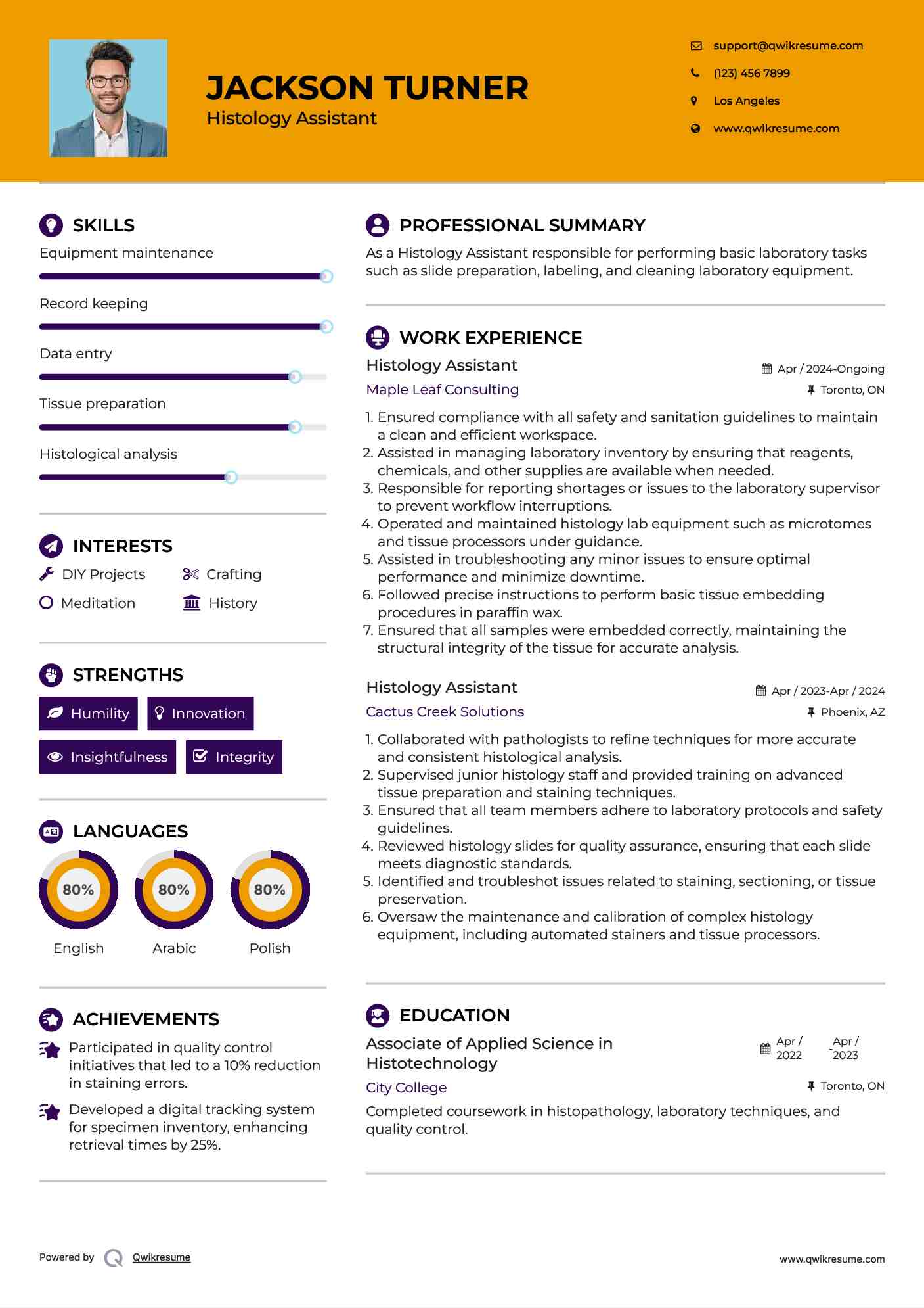 Histology Assistant Resume Template
