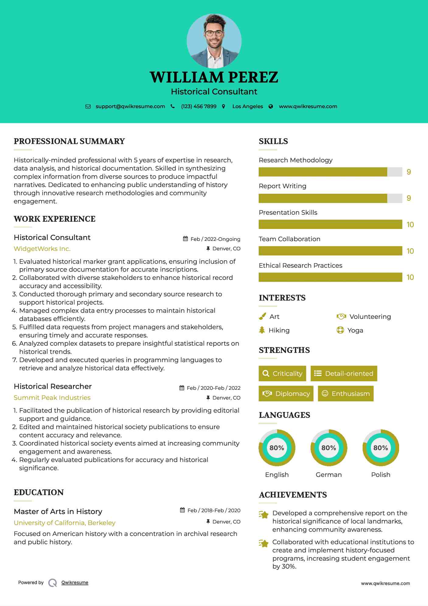 Historical Consultant Resume Example