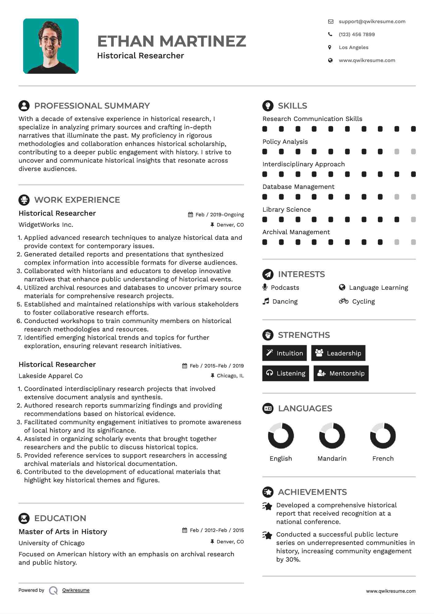 Historical Researcher Resume Format