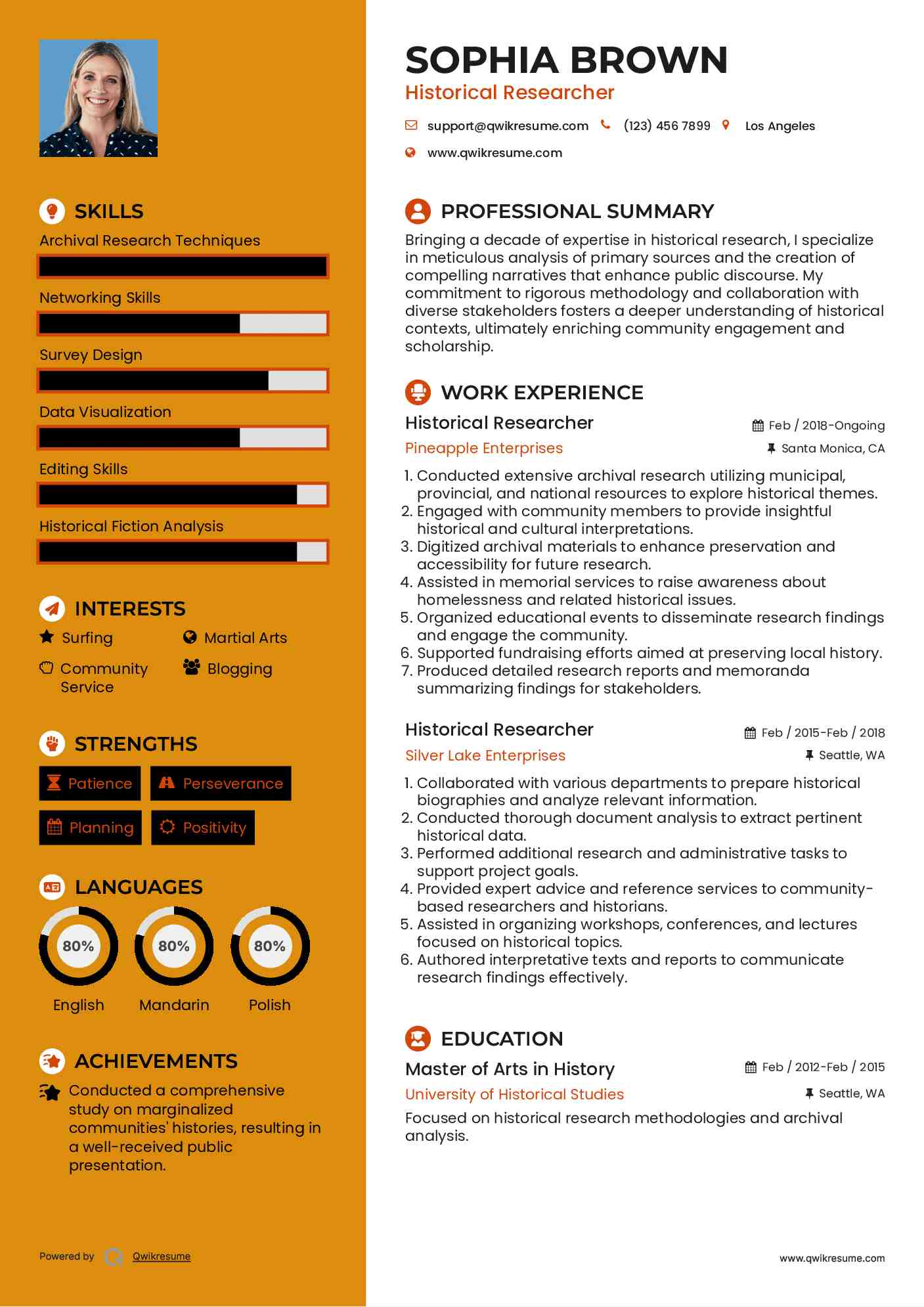 Historical Researcher Resume Template