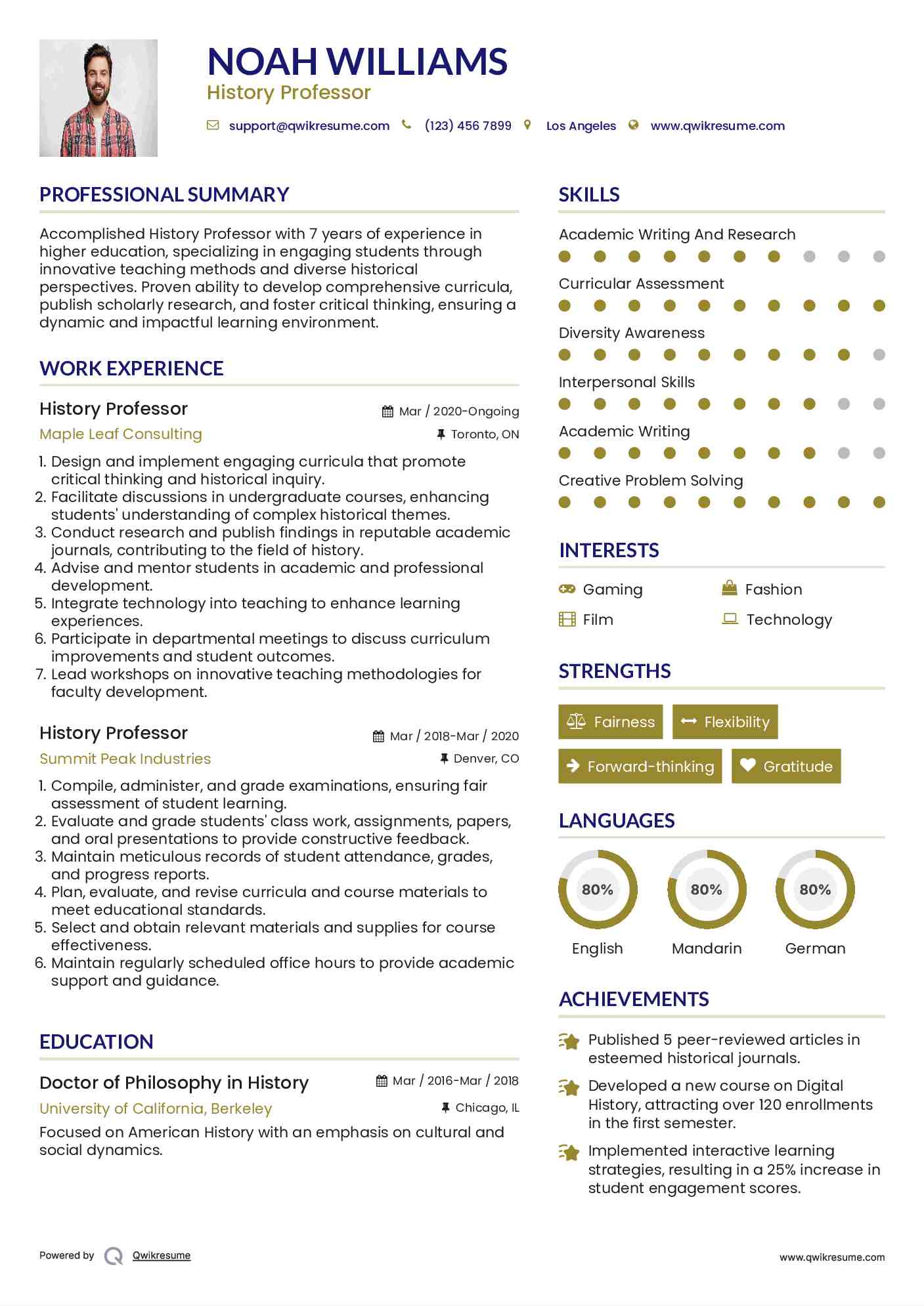 History Professor Resume Format