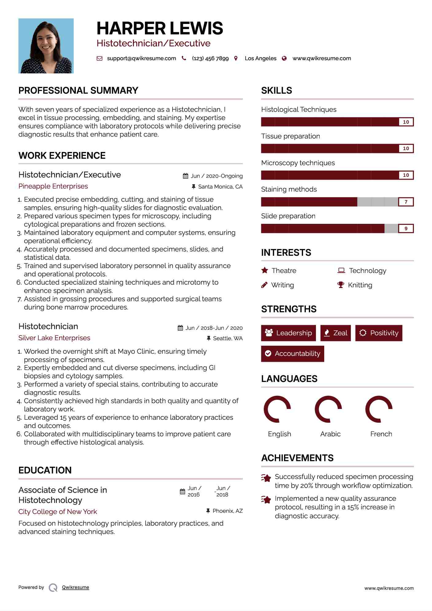 Histotechnician/Executive Resume Format