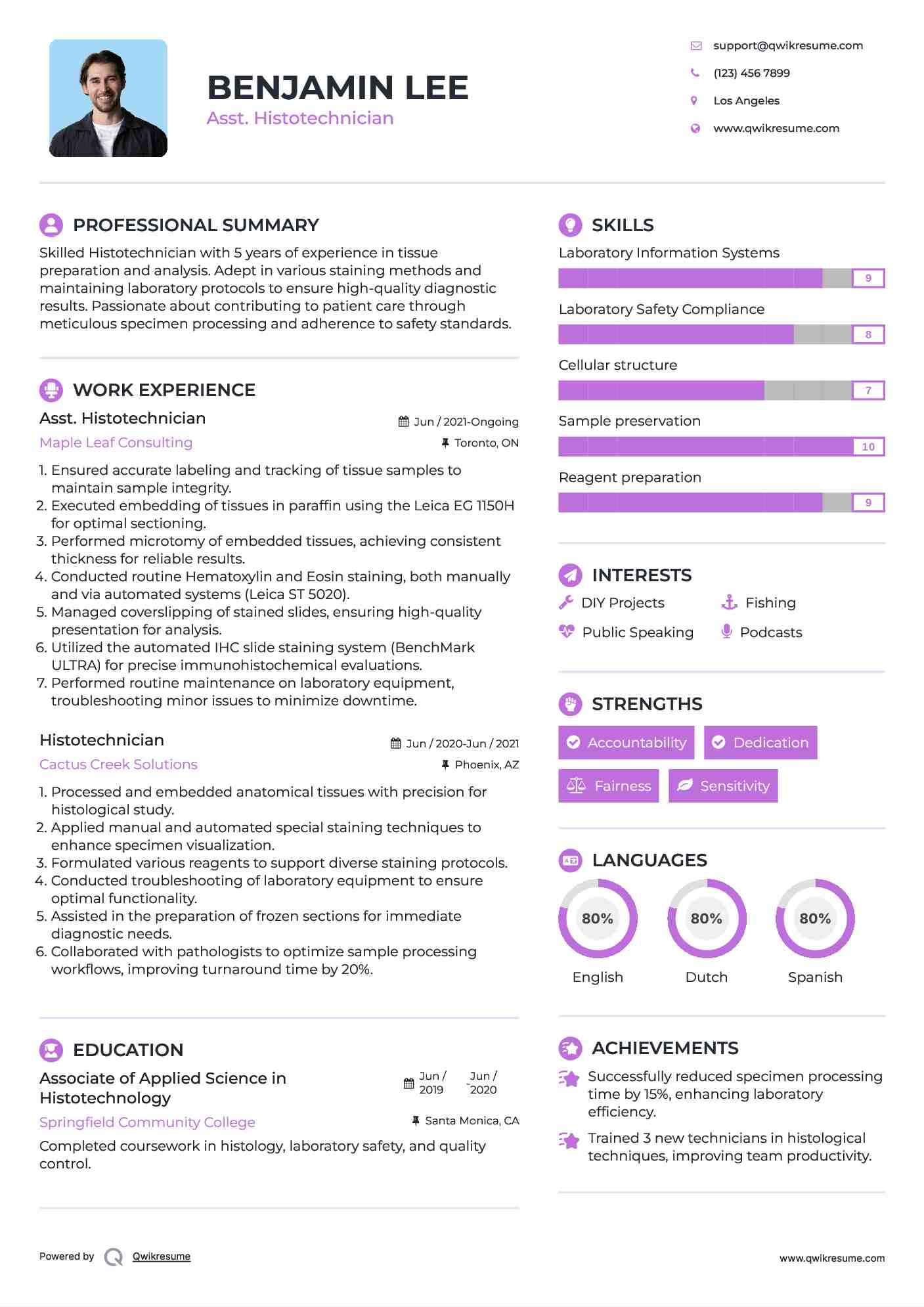 Asst. Histotechnician Resume Sample