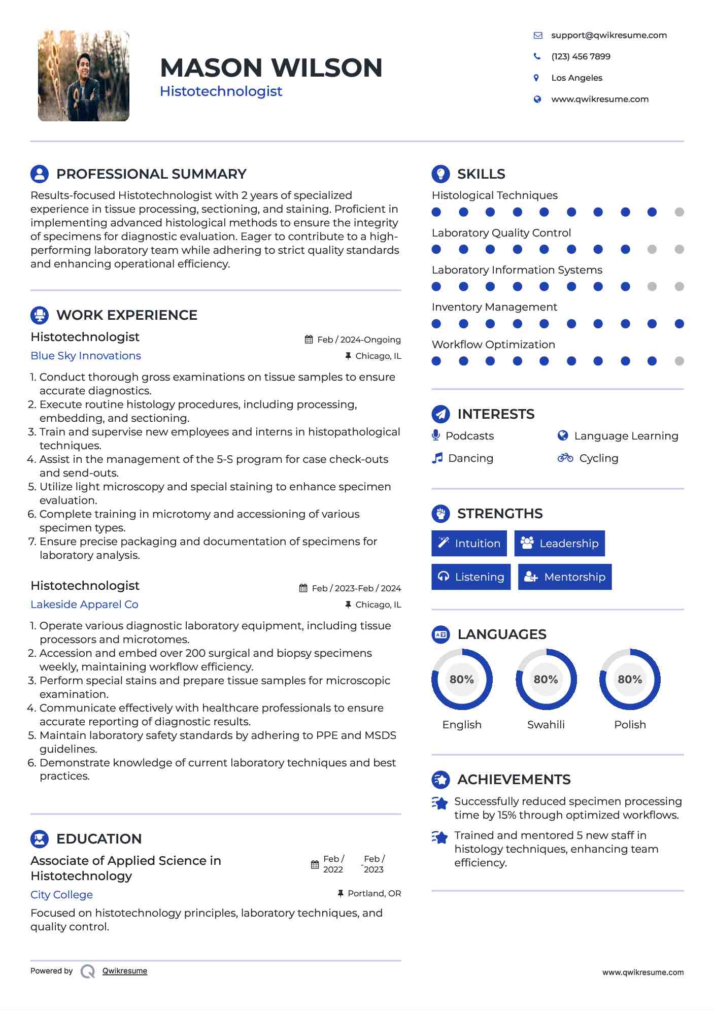 Histotechnologist Resume Format