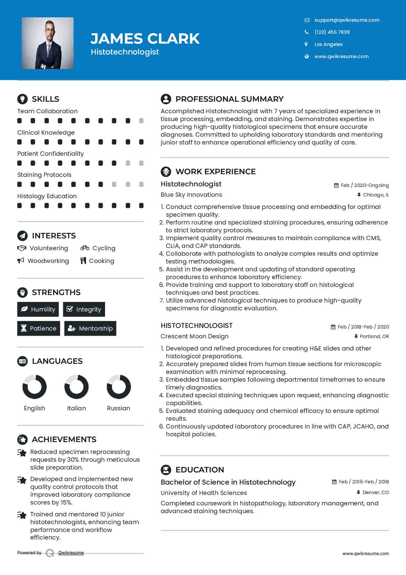 Histotechnologist Resume Template