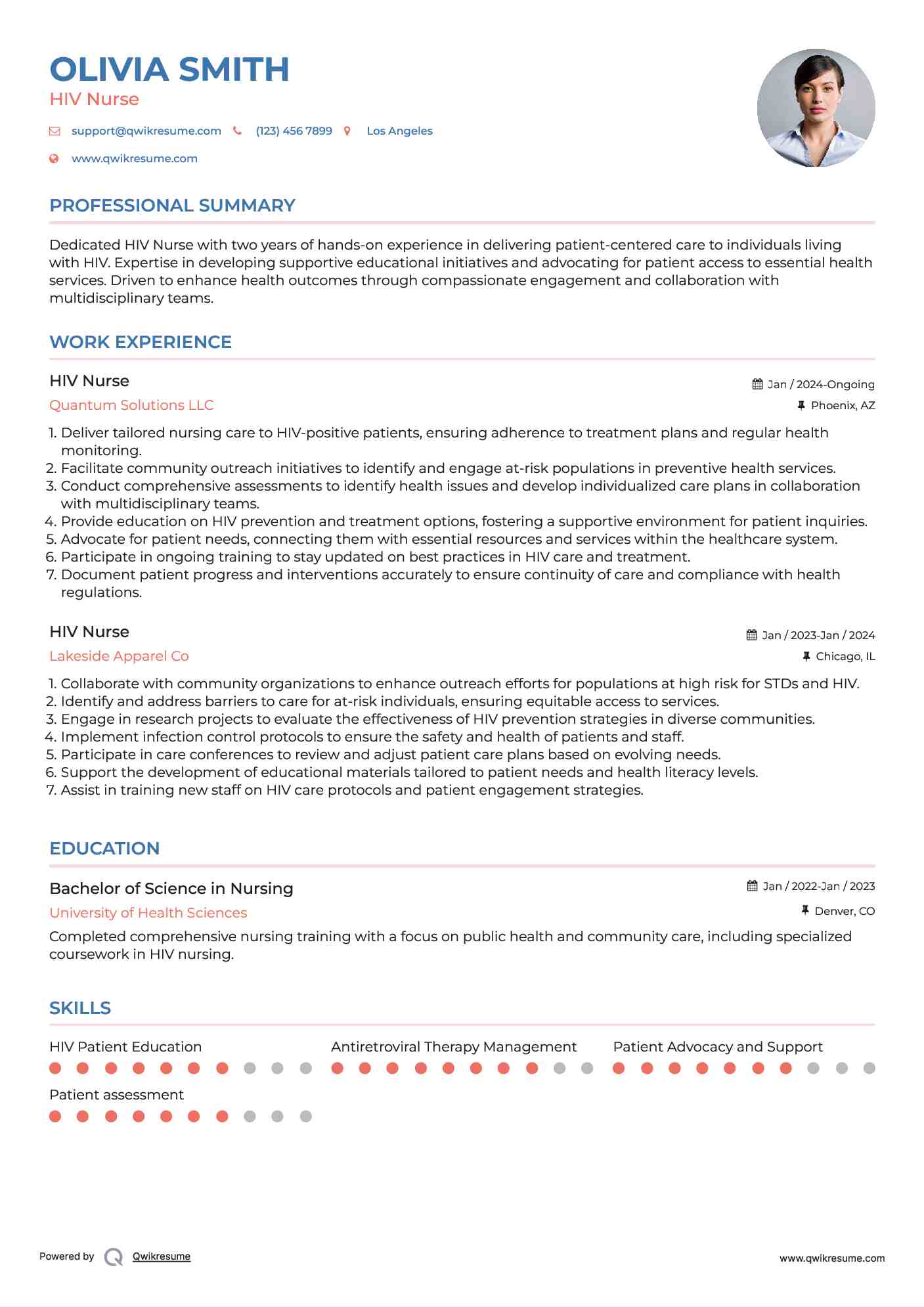 HIV Nurse Resume Sample