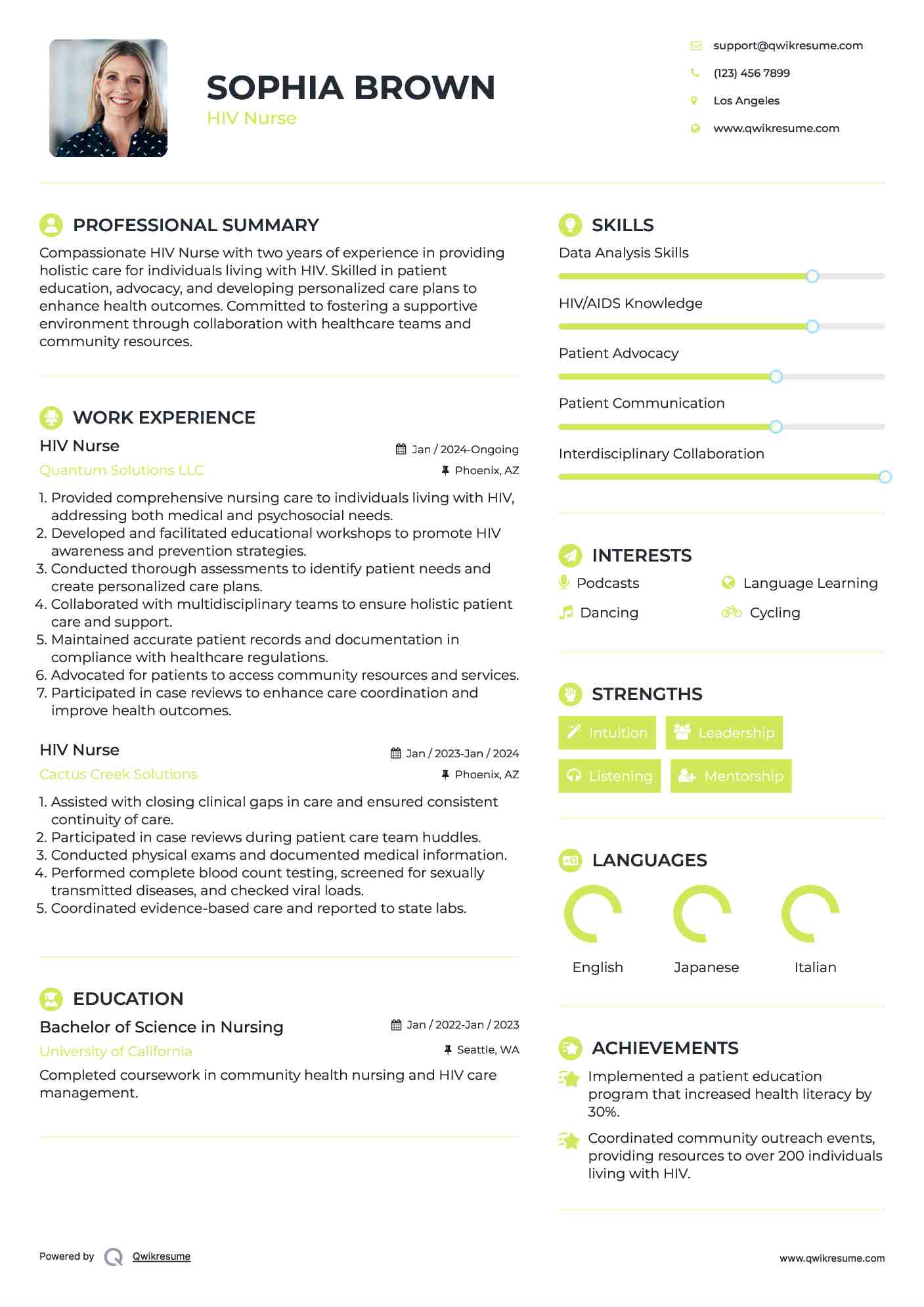 HIV Nurse Resume Template