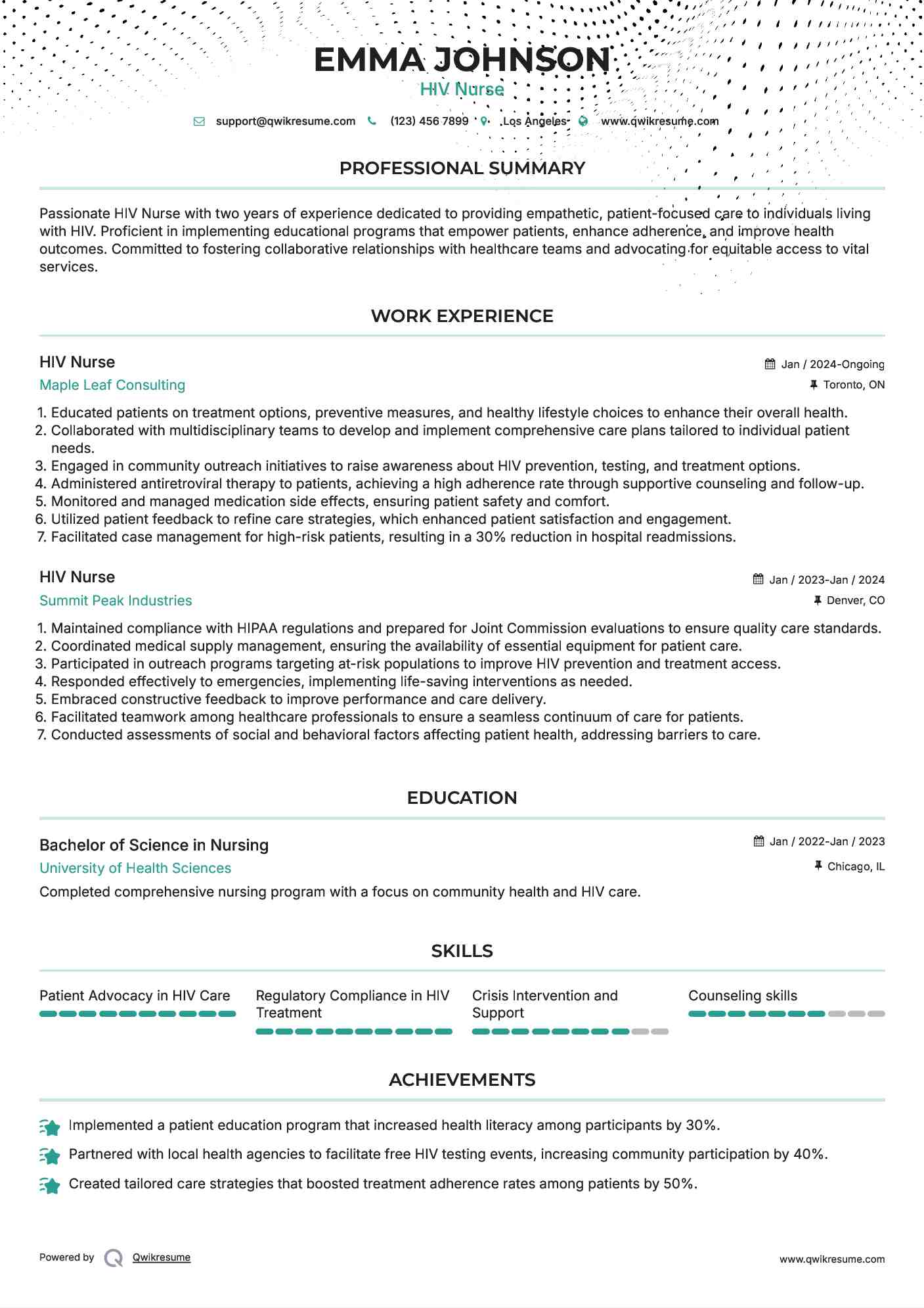 HIV Nurse Resume Example