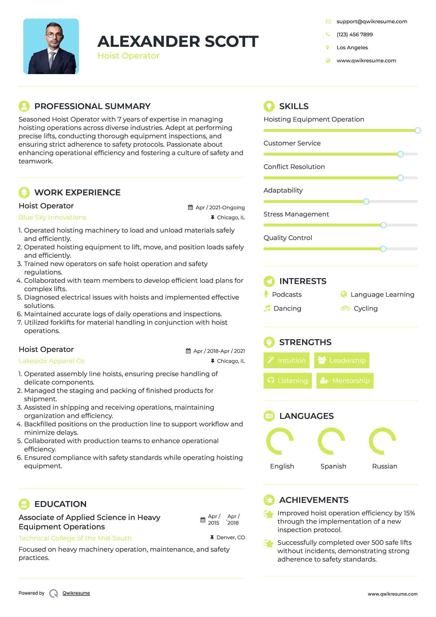 Hoist Operator Resume Template