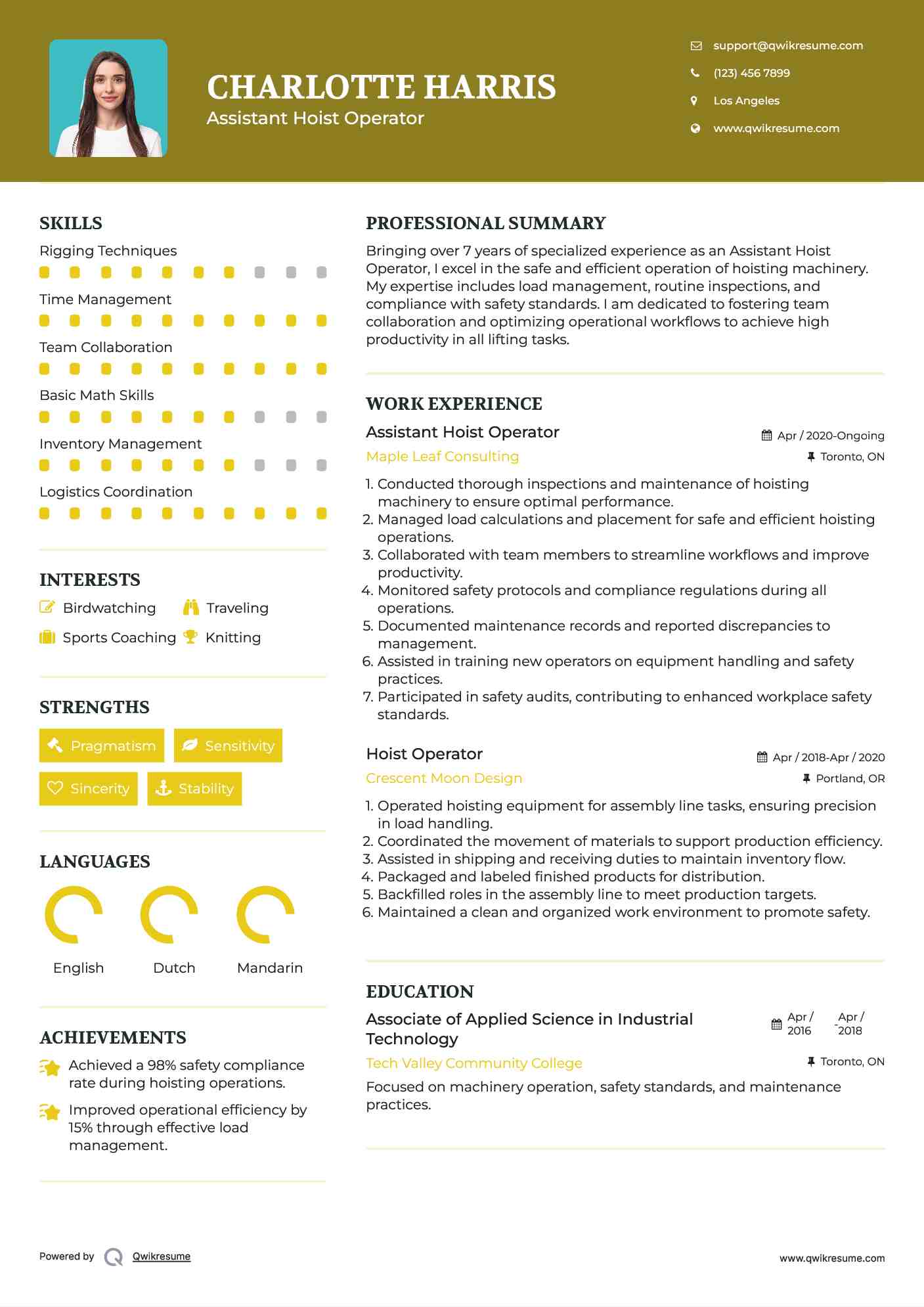 Hoist Operator Resume Samples QwikResume