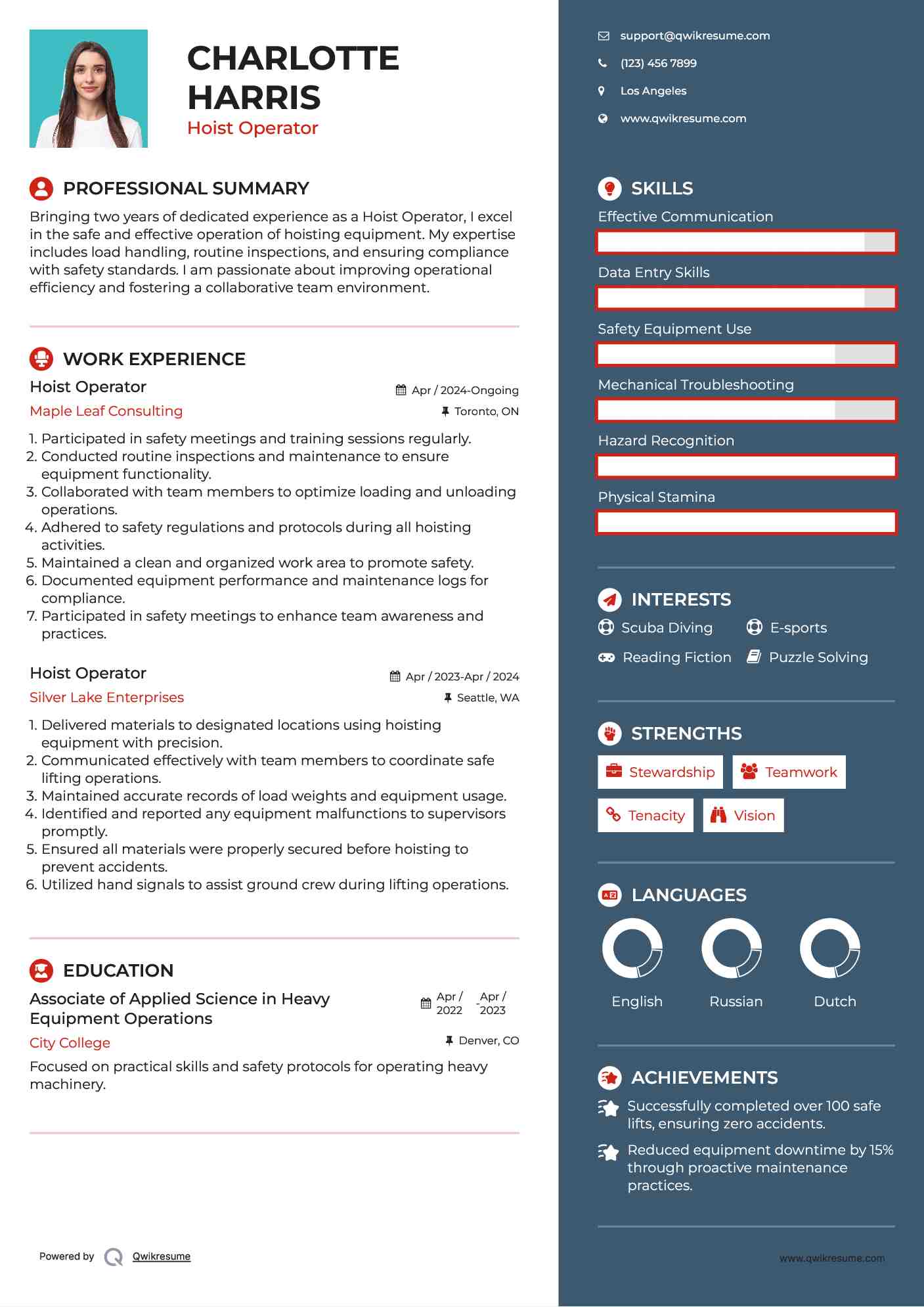Hoist Operator Resume Samples QwikResume