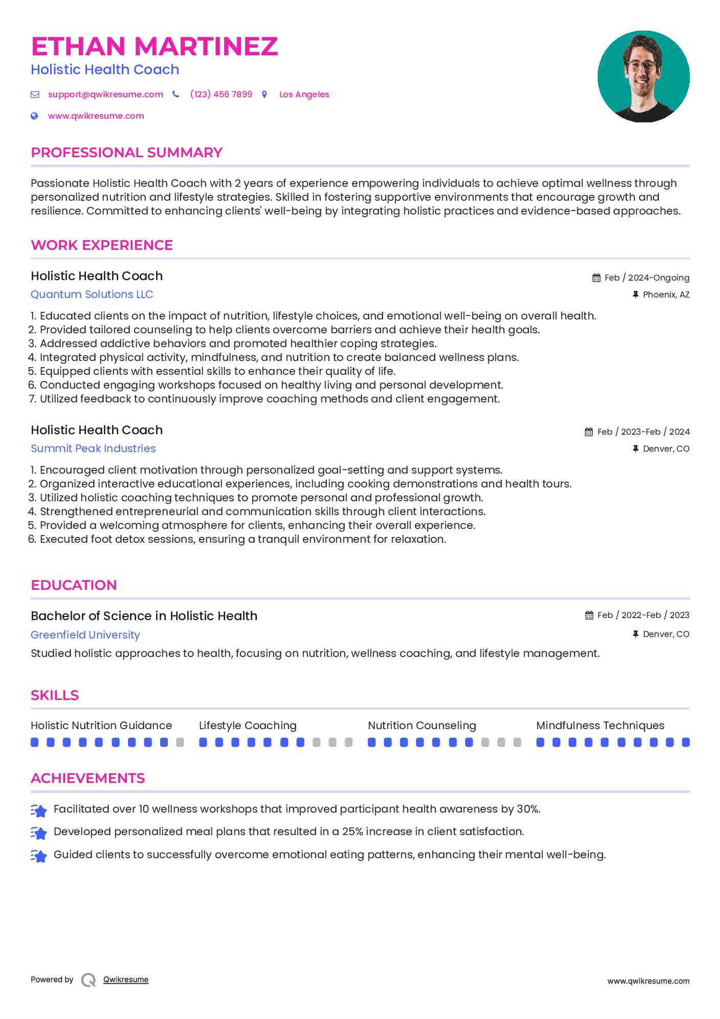 Holistic Health Coach Resume Template