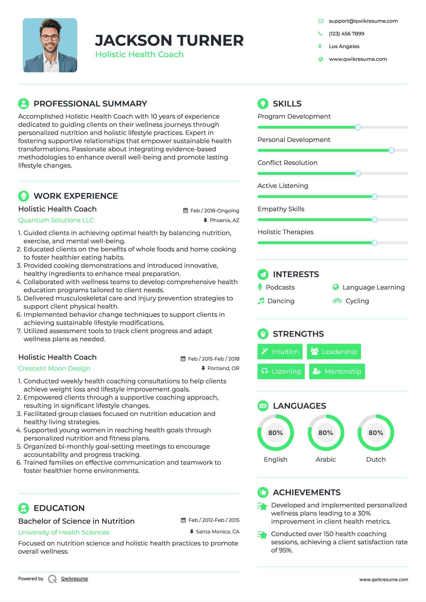 Holistic Health Coach Resume Samples QwikResume