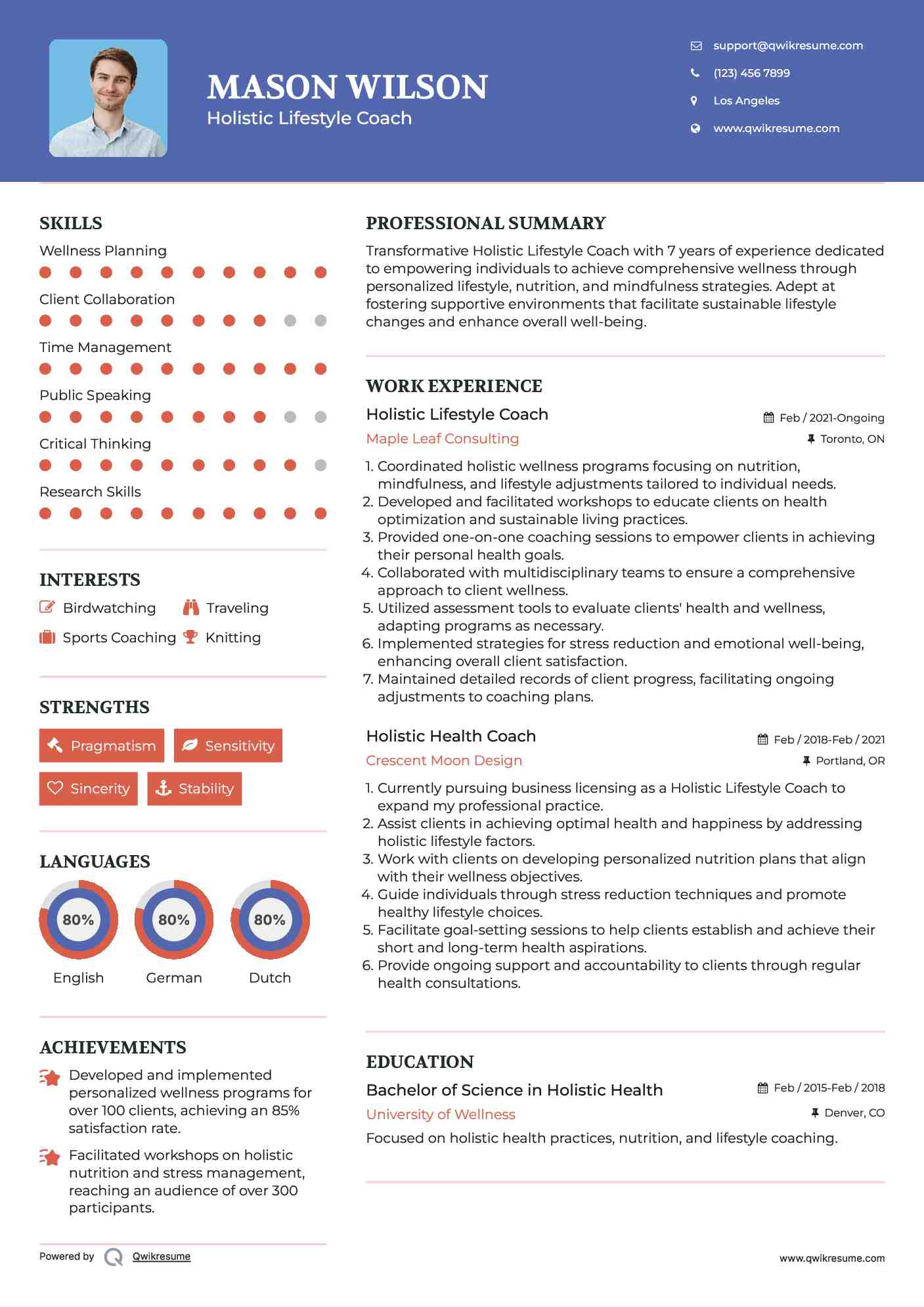 Holistic Lifestyle Coach Resume Template