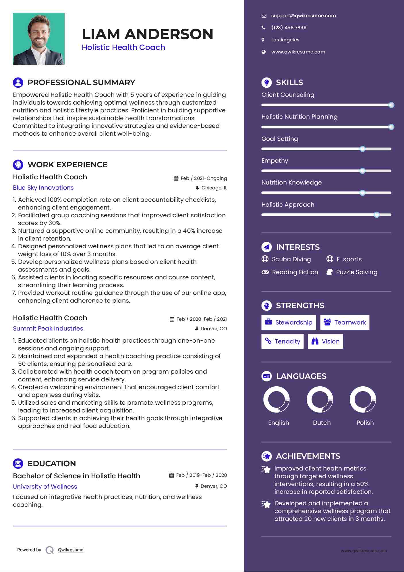 Holistic Health Coach Resume Format