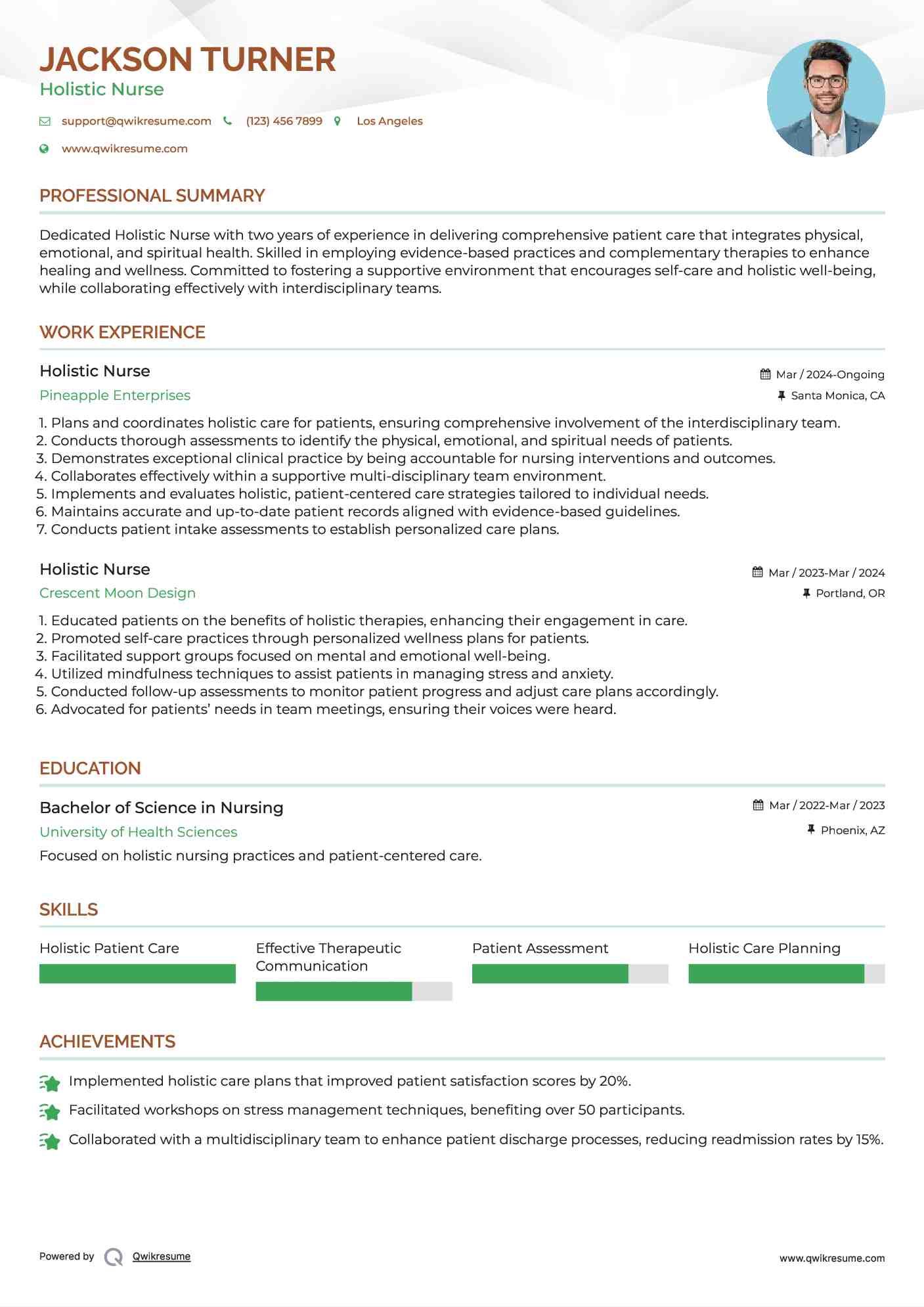 Holistic Nurse Resume Model