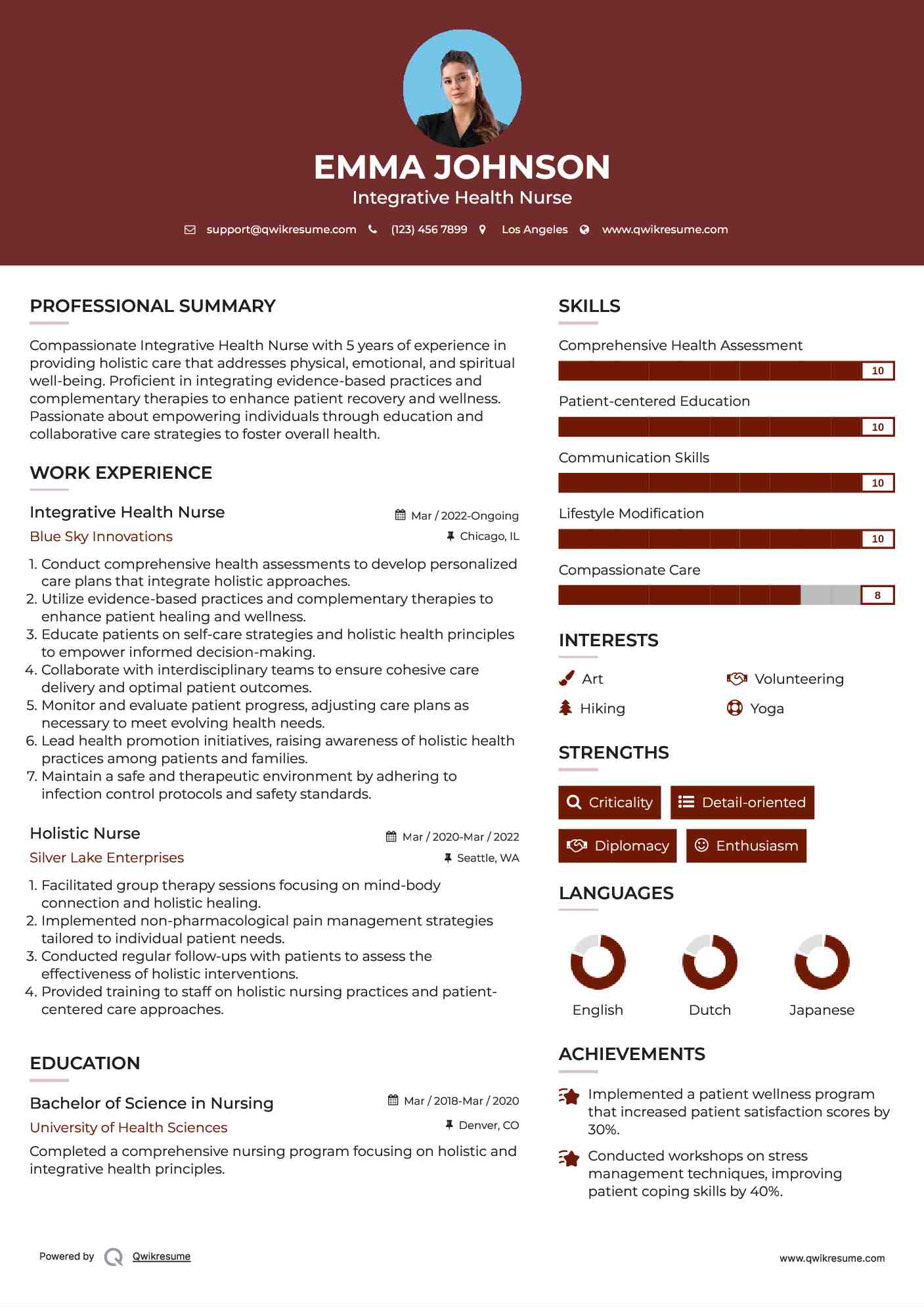 Integrative Health Nurse Resume Template