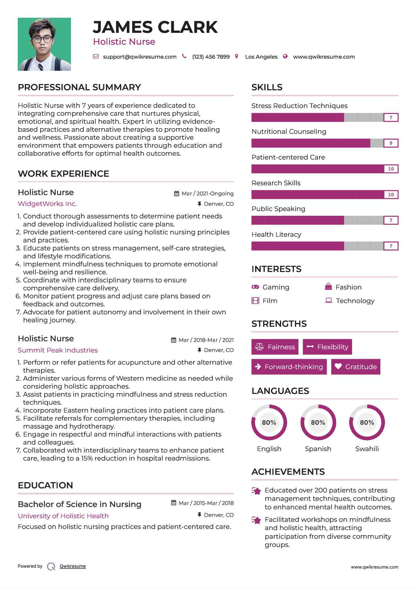 Holistic Nurse Resume Sample