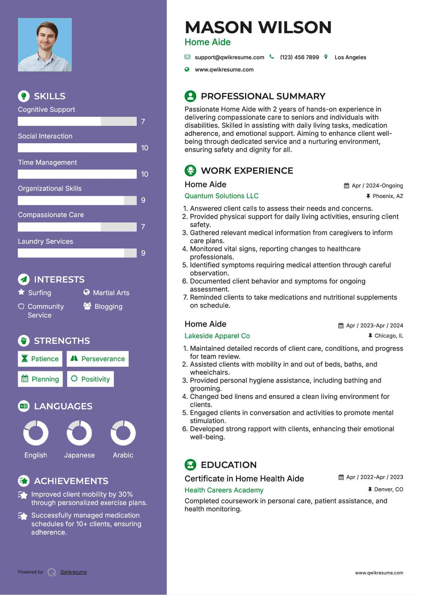 Home Aide Resume Model