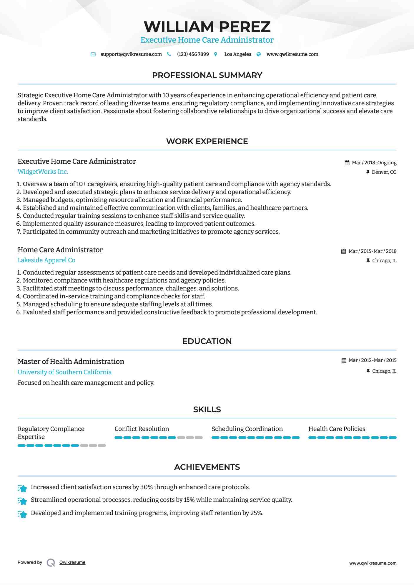 Executive Home Care Administrator Resume Format