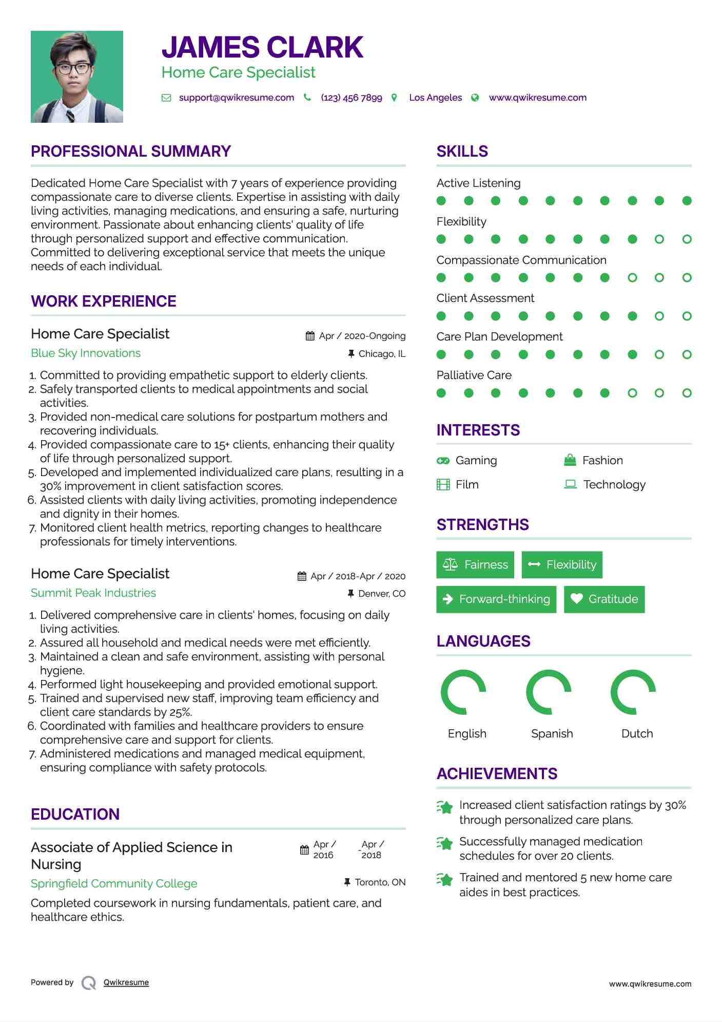 Home Care Specialist Resume Template