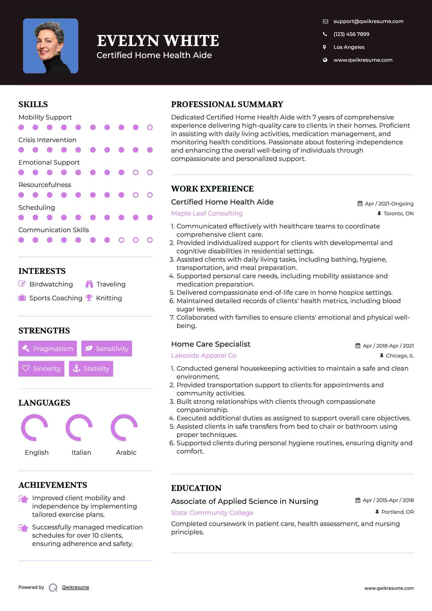 Certified Home Health Aide Resume Format