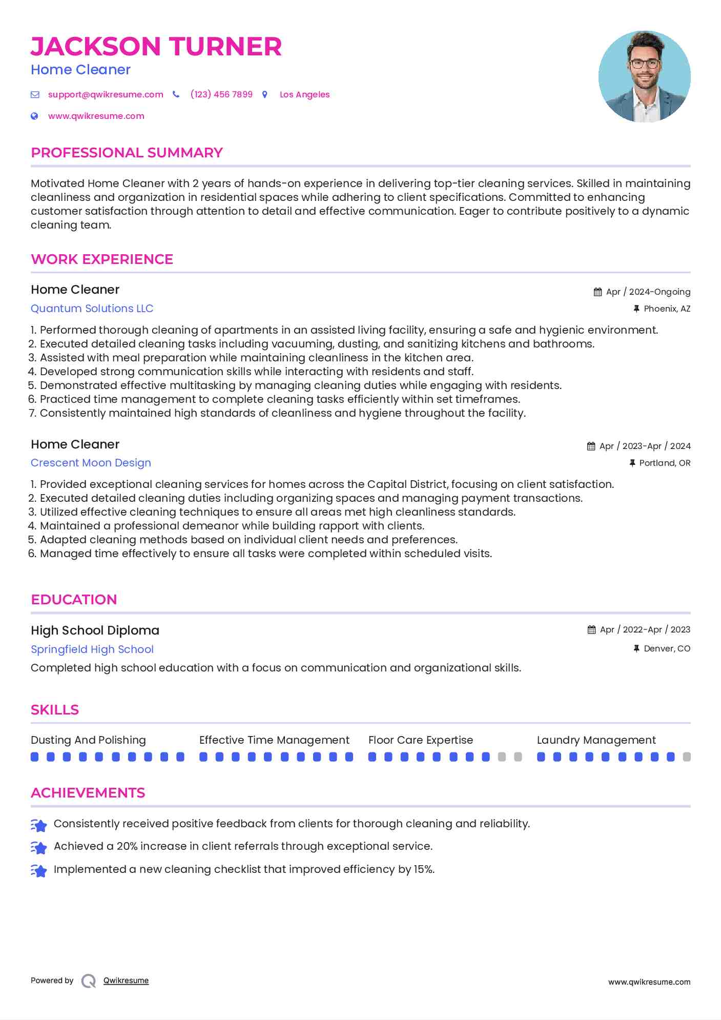 Home Cleaner Resume Template