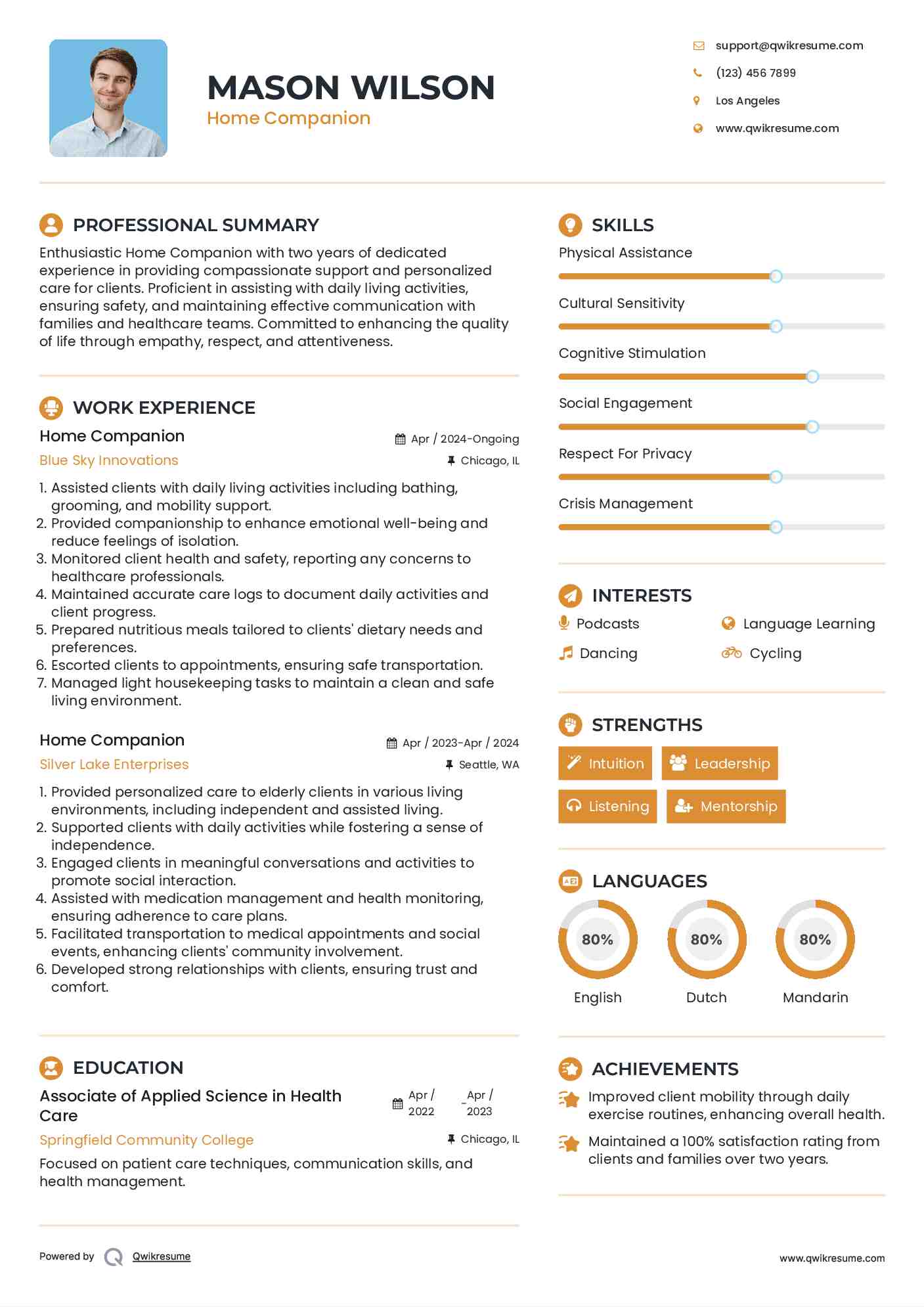 Home Companion Resume Format