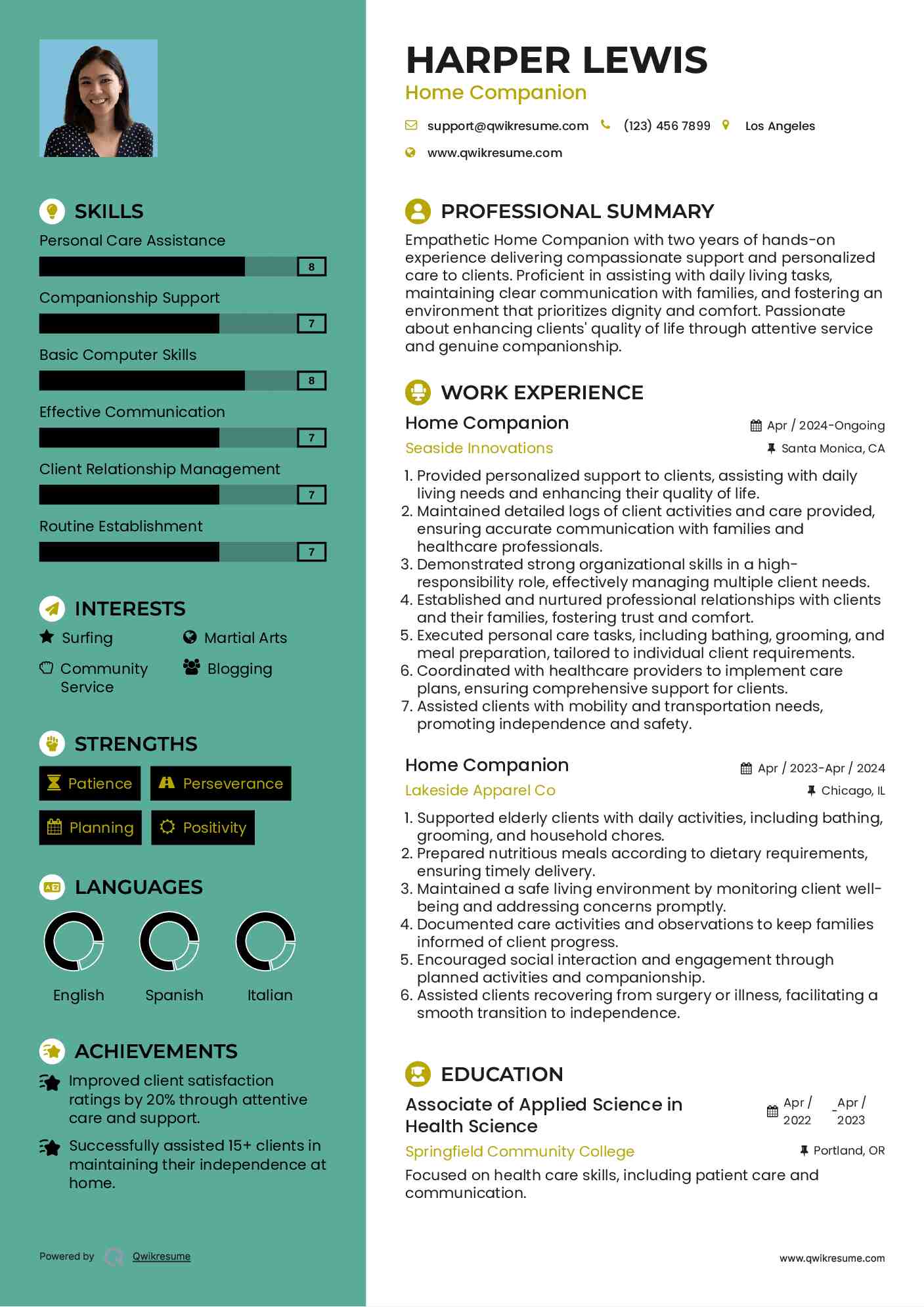 Home Companion Resume Template