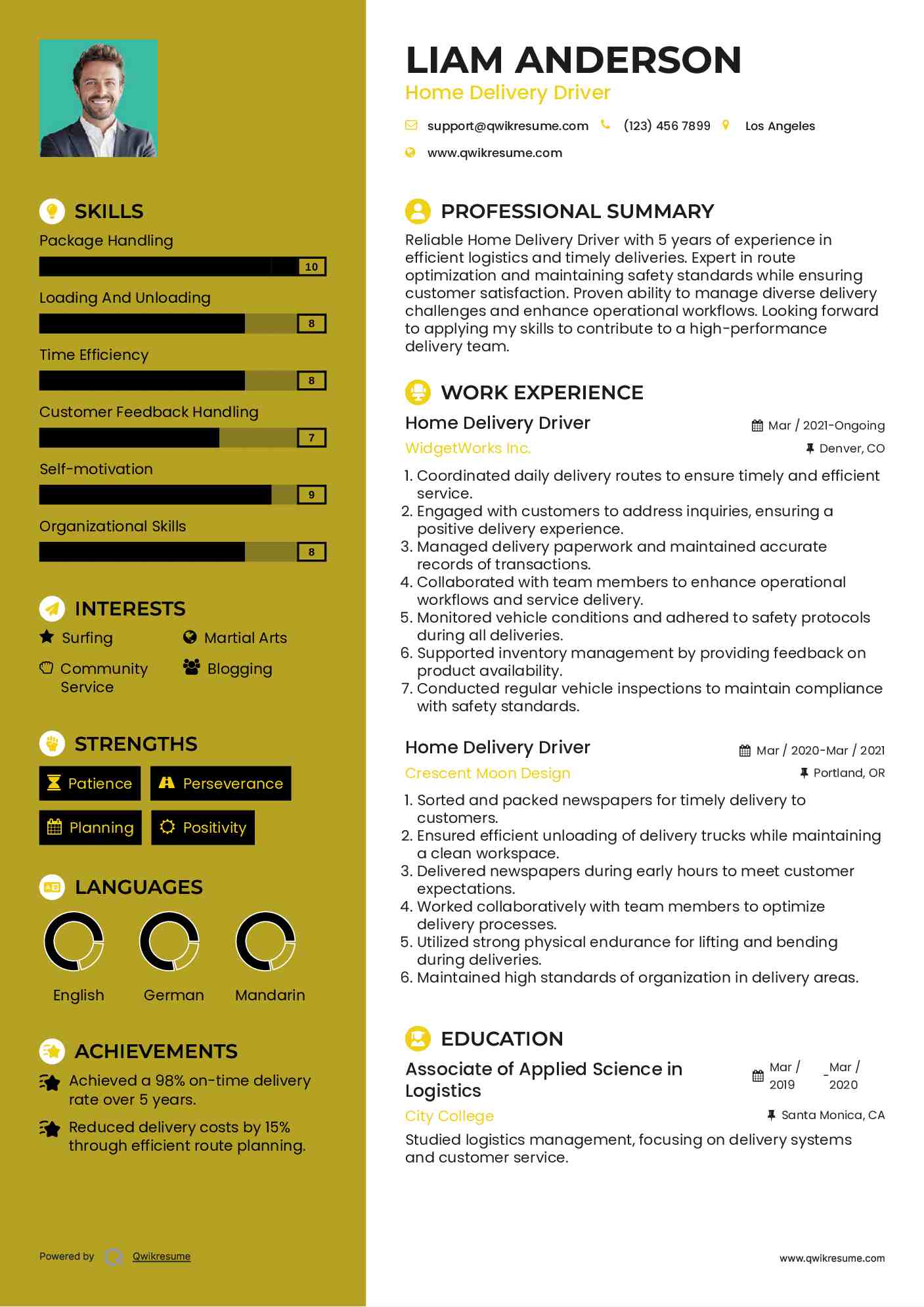 Home Delivery Driver Resume Format