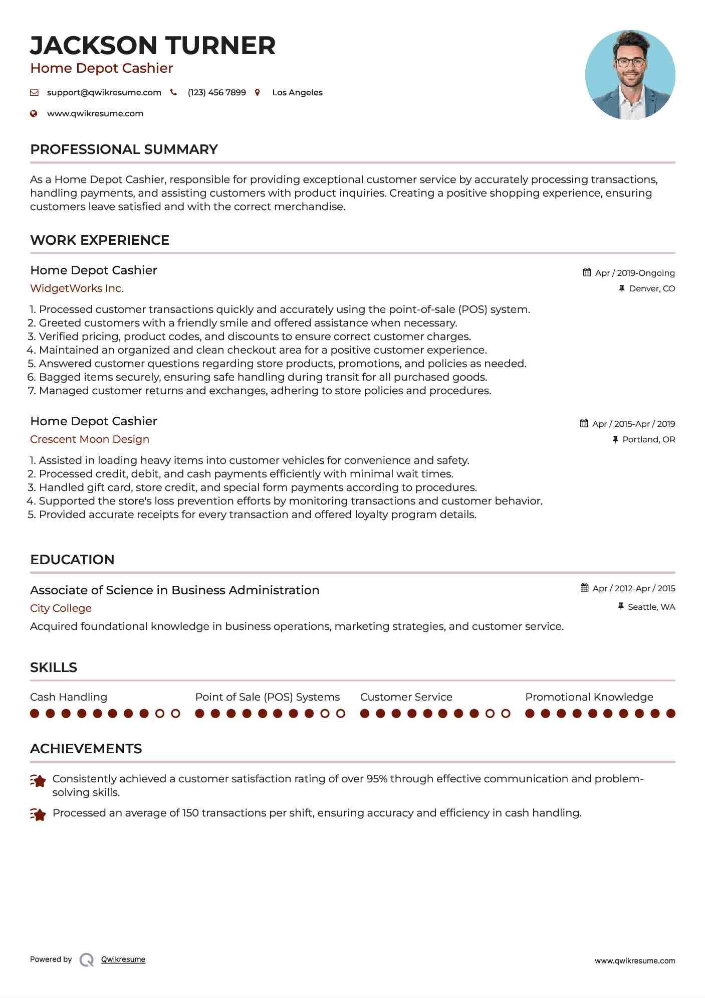 Home Depot Cashier Resume Sample