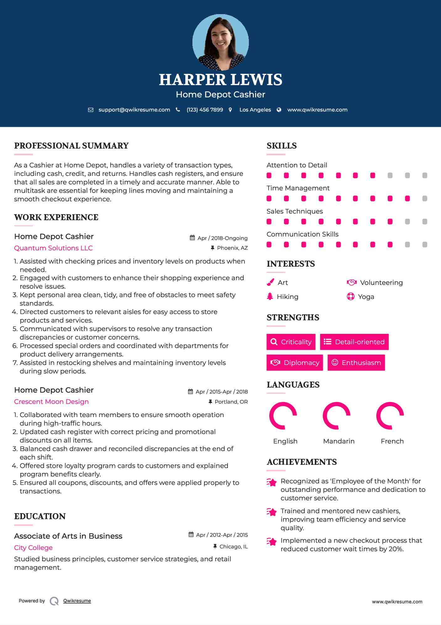 Home Depot Cashier Resume Format
