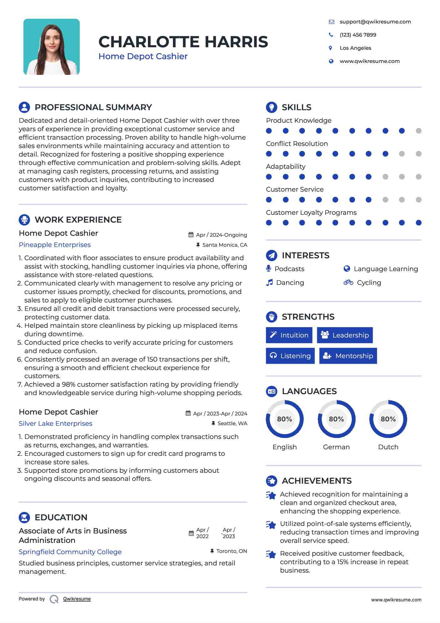 Home Depot Cashier Resume Model