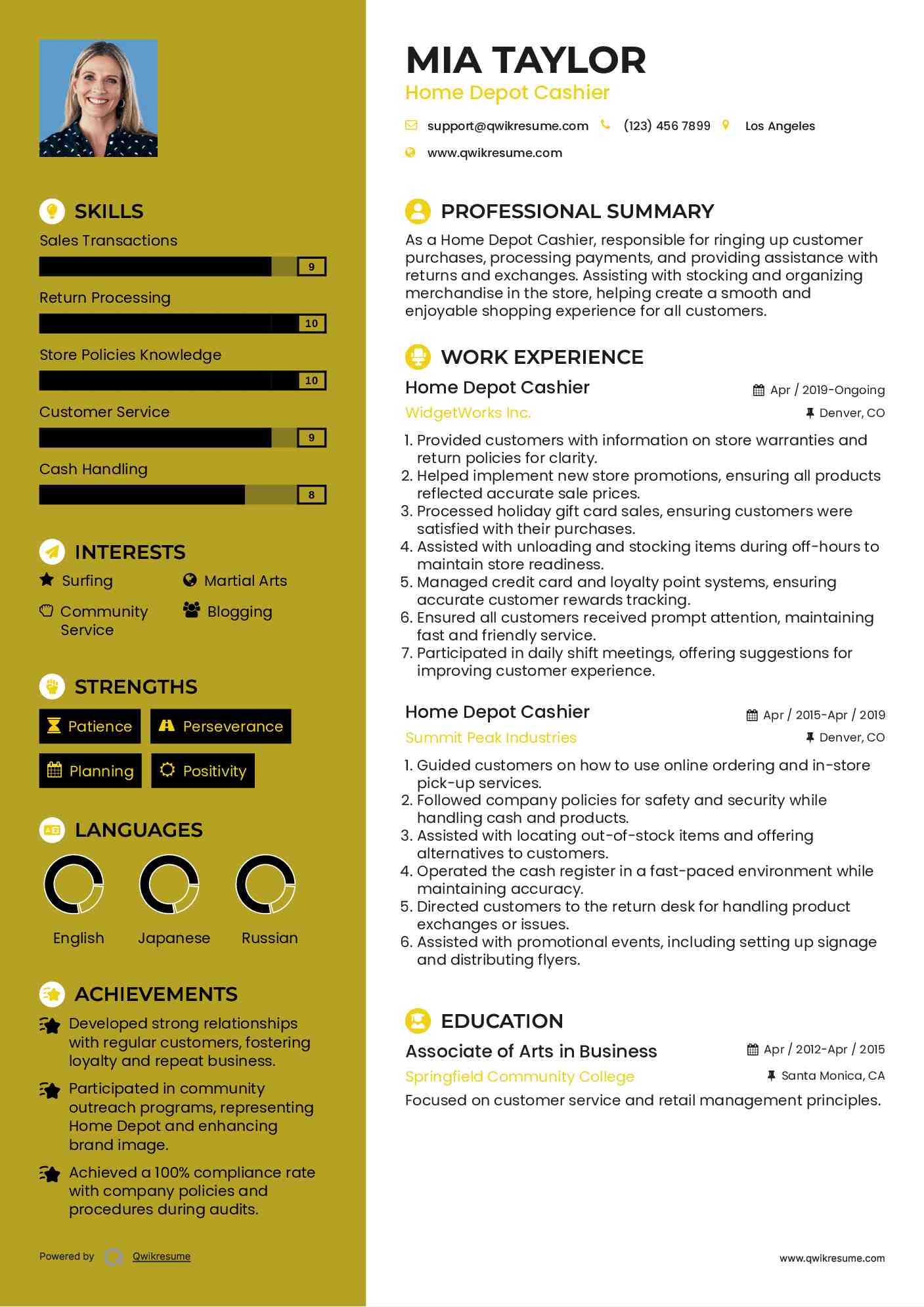 Home Depot Cashier Resume Format