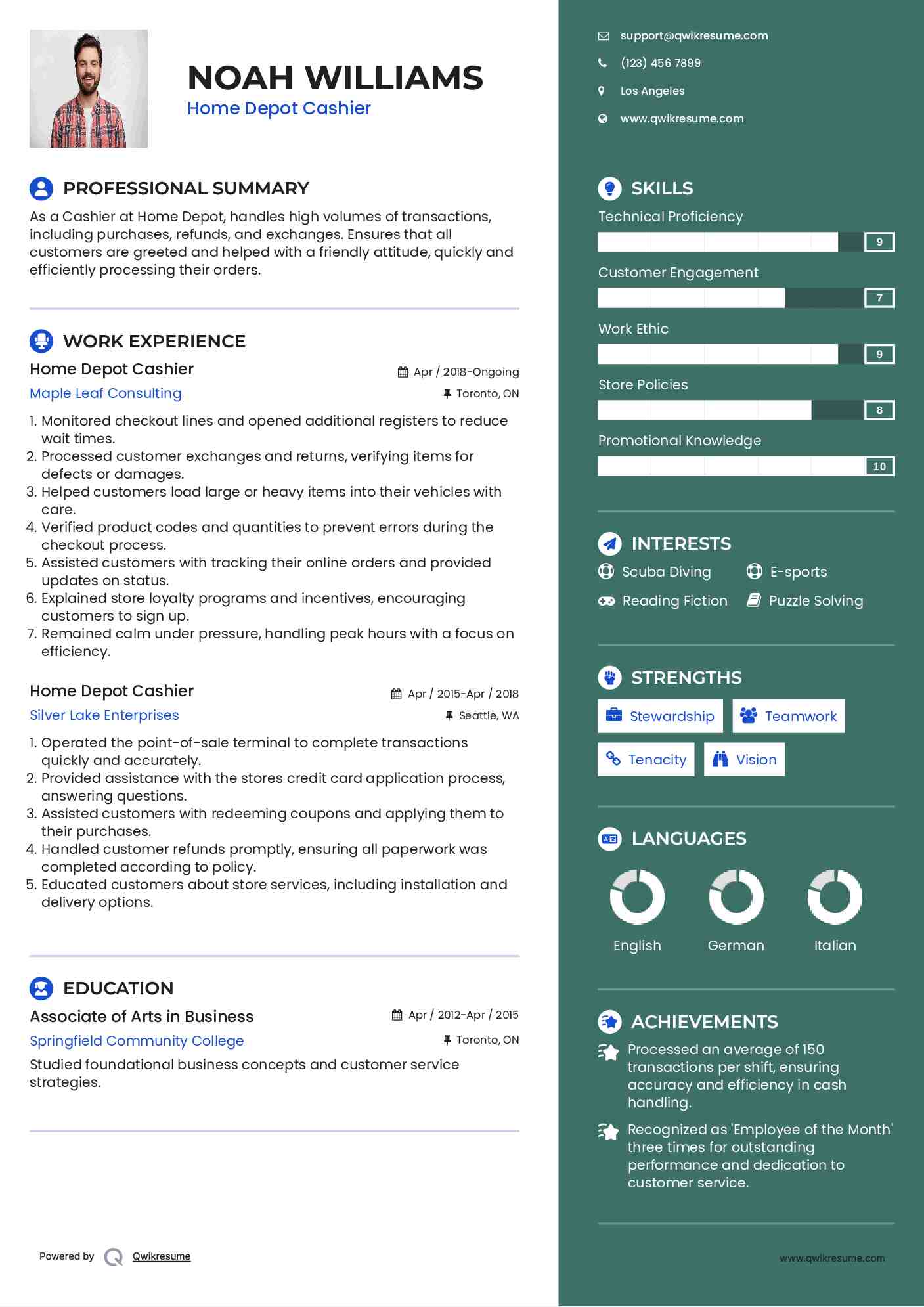Home Depot Cashier Resume Example