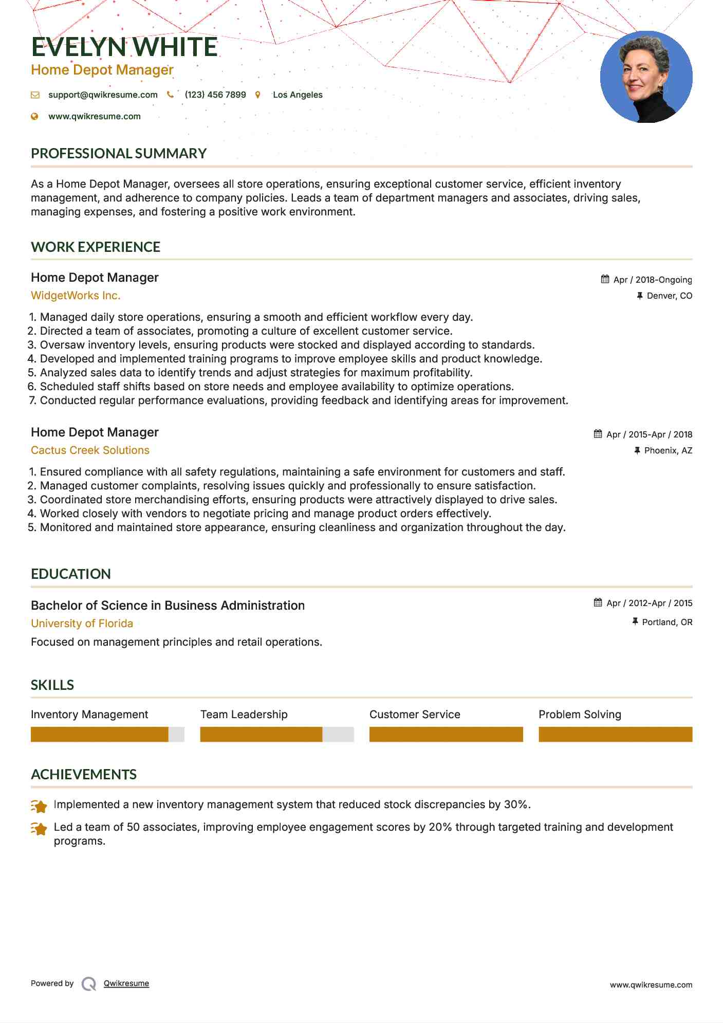 Home Depot Manager Resume Sample