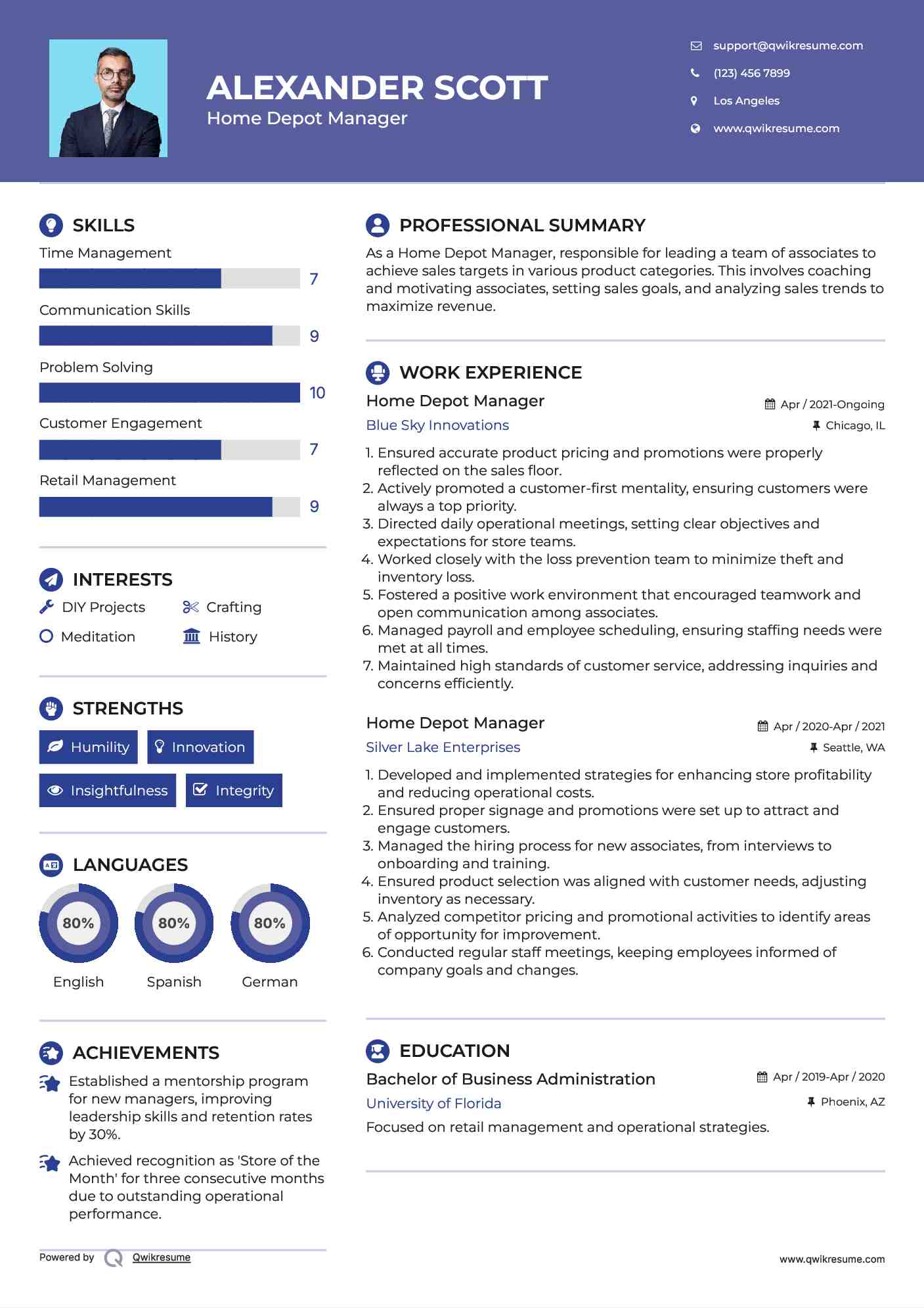 Home Depot Manager Resume Example