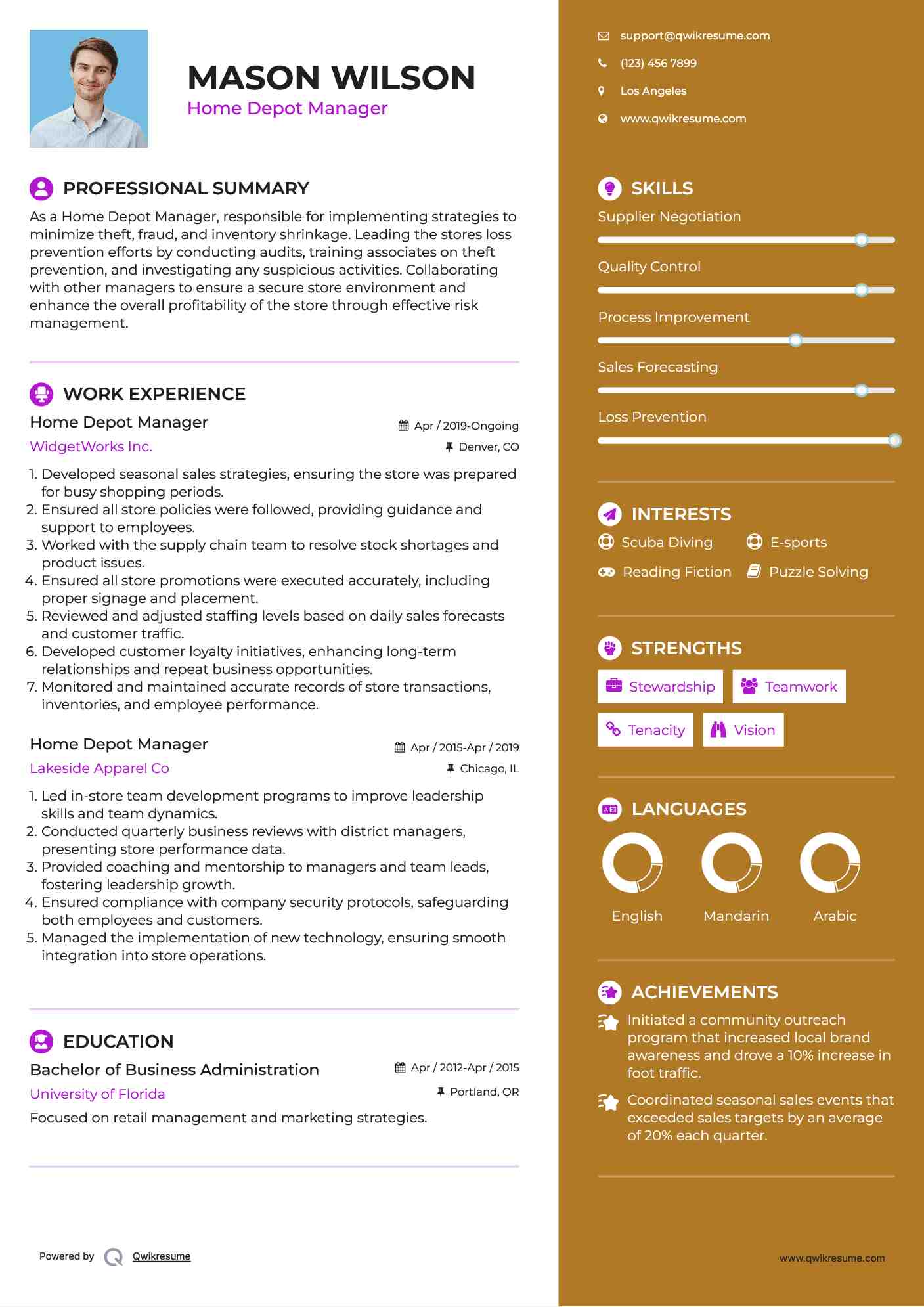 Home Depot Manager Resume Format