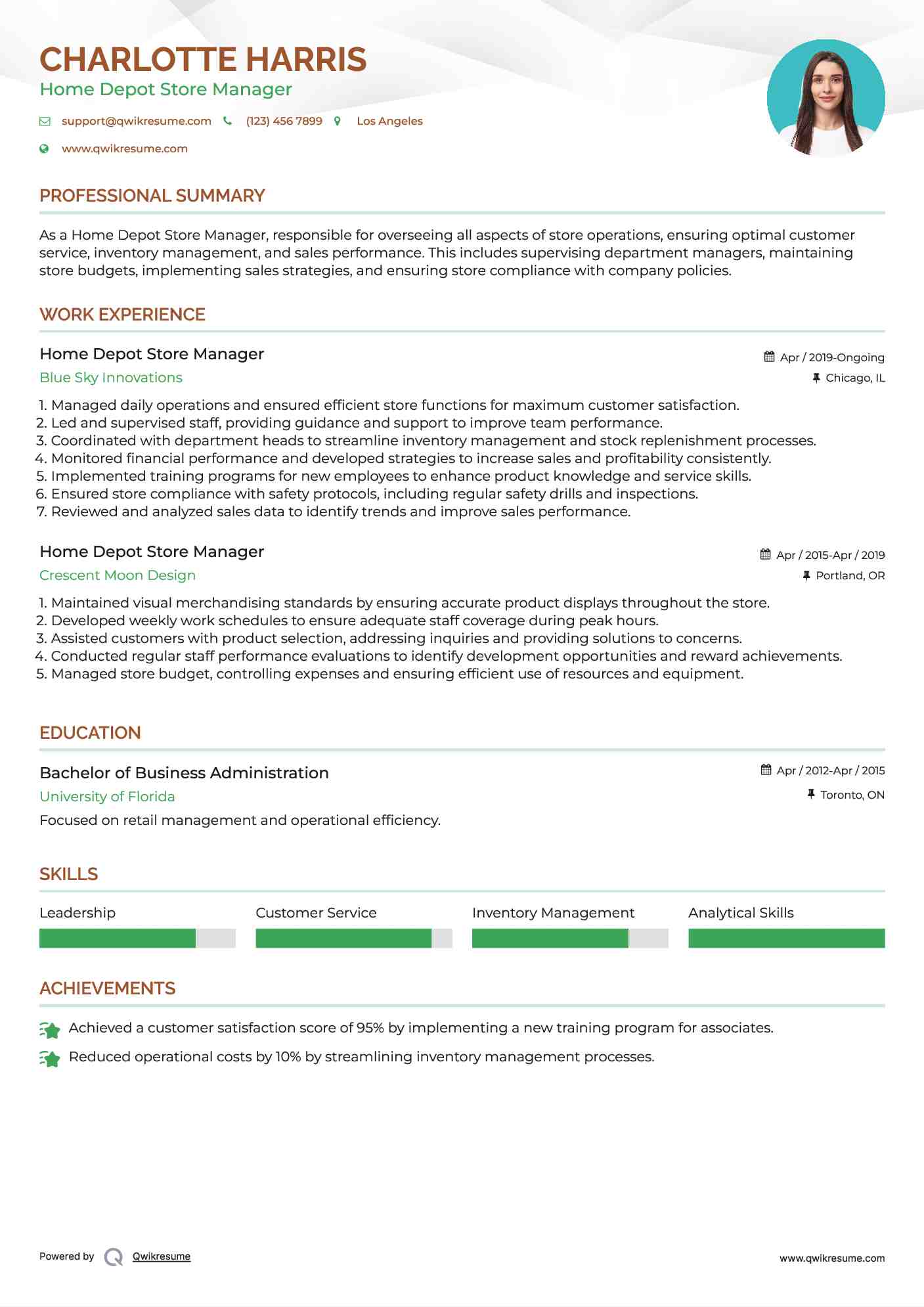 Home Depot Store Manager Resume Format