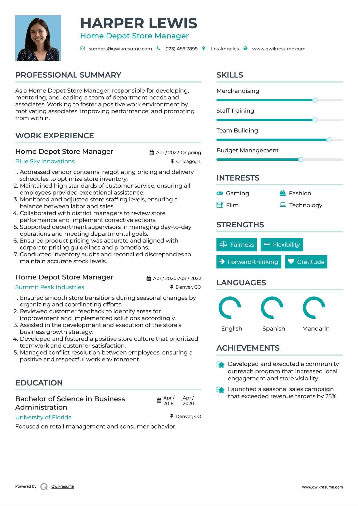 Home Depot Store Manager Resume Format