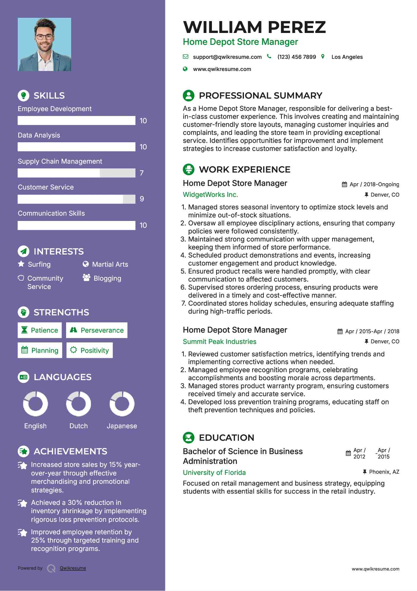 Home Depot Store Manager Resume Example