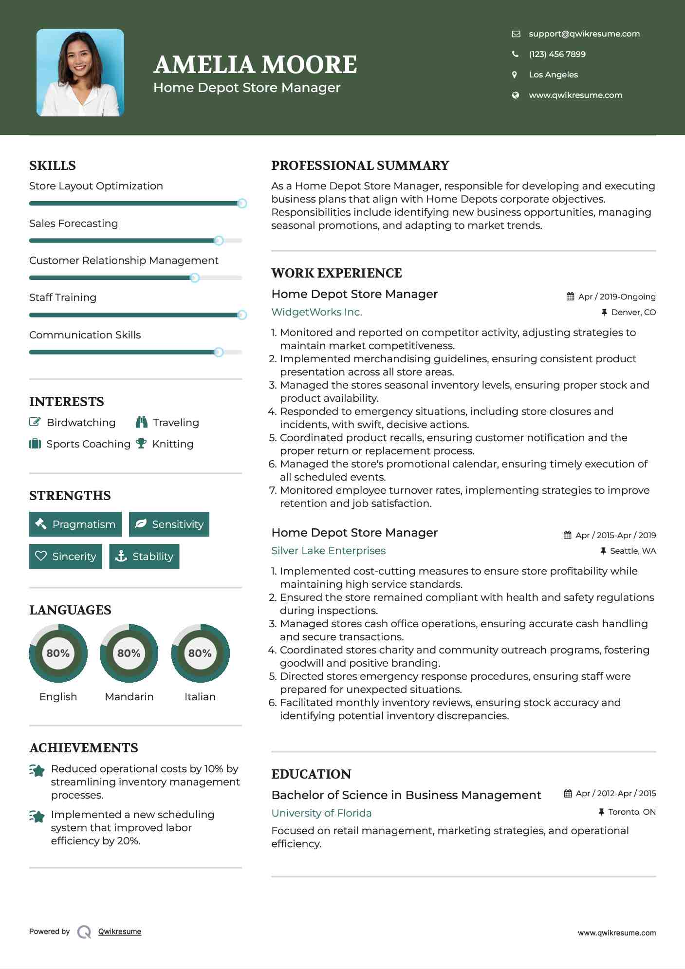 Home Depot Store Manager Resume Model