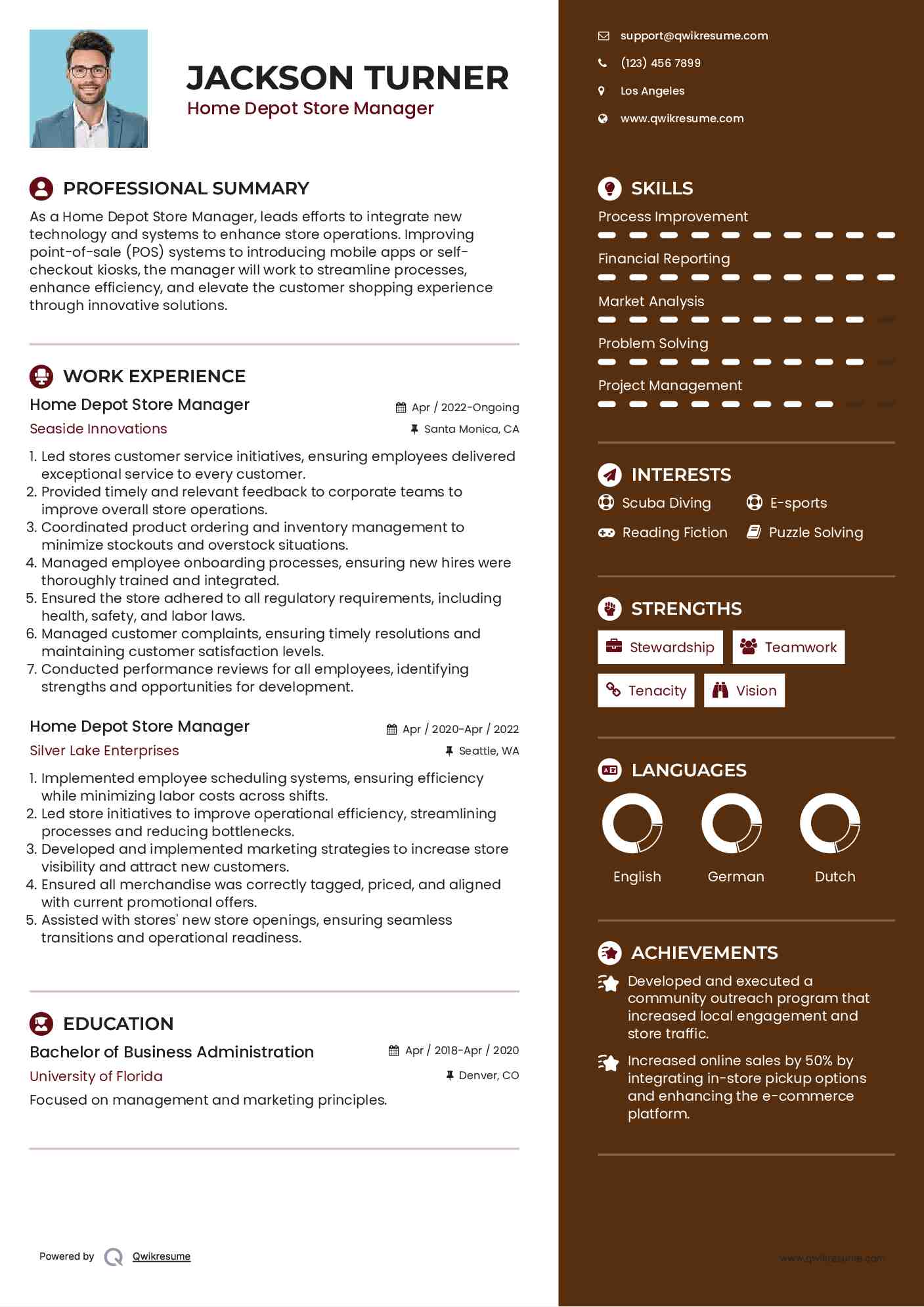 Home Depot Store Manager Resume Format