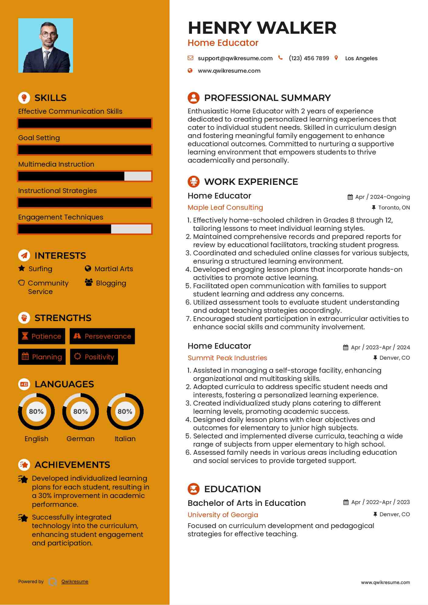 Home Educator Resume Template