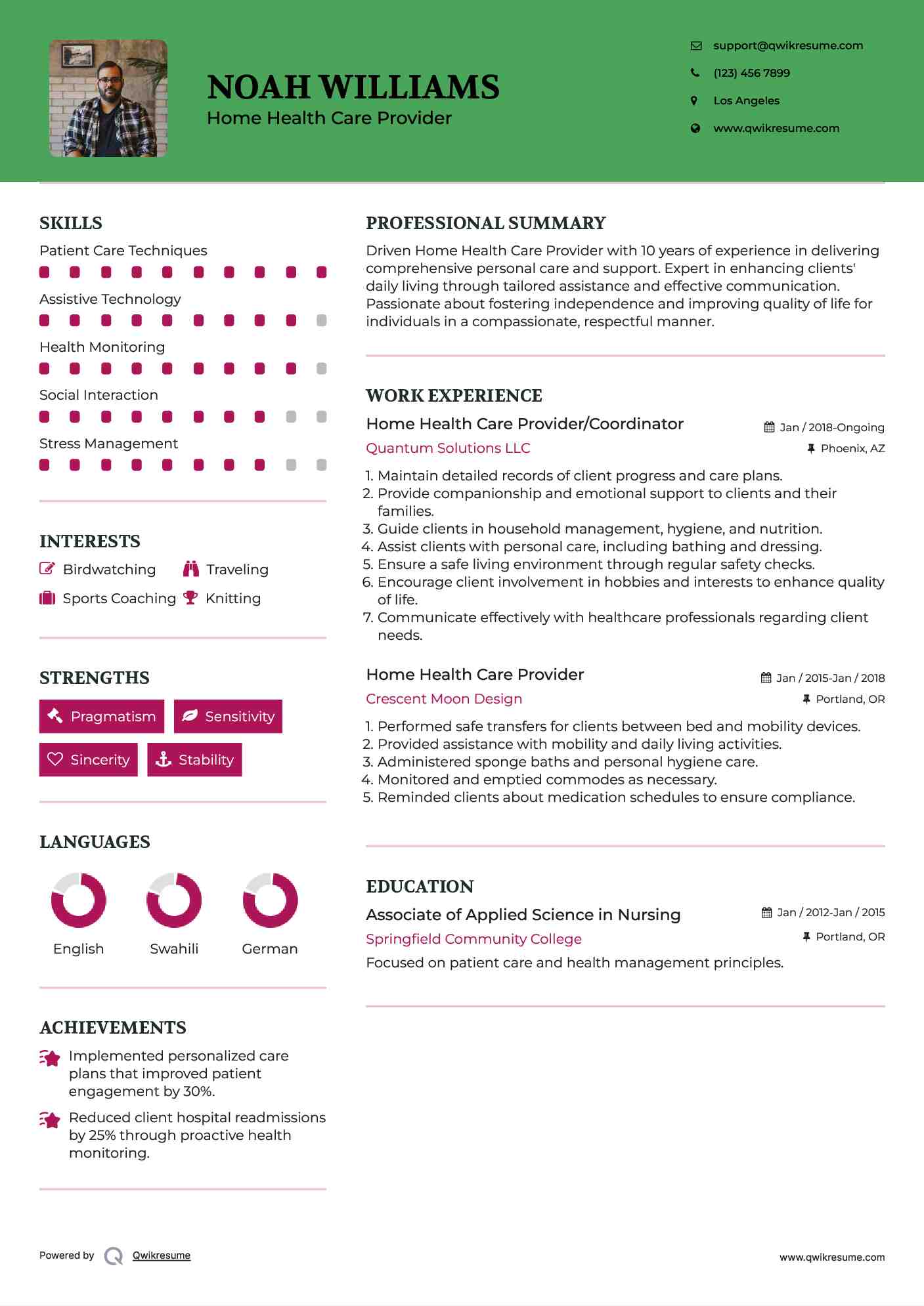 Home Health Care Provider/Coordinator Resume Template