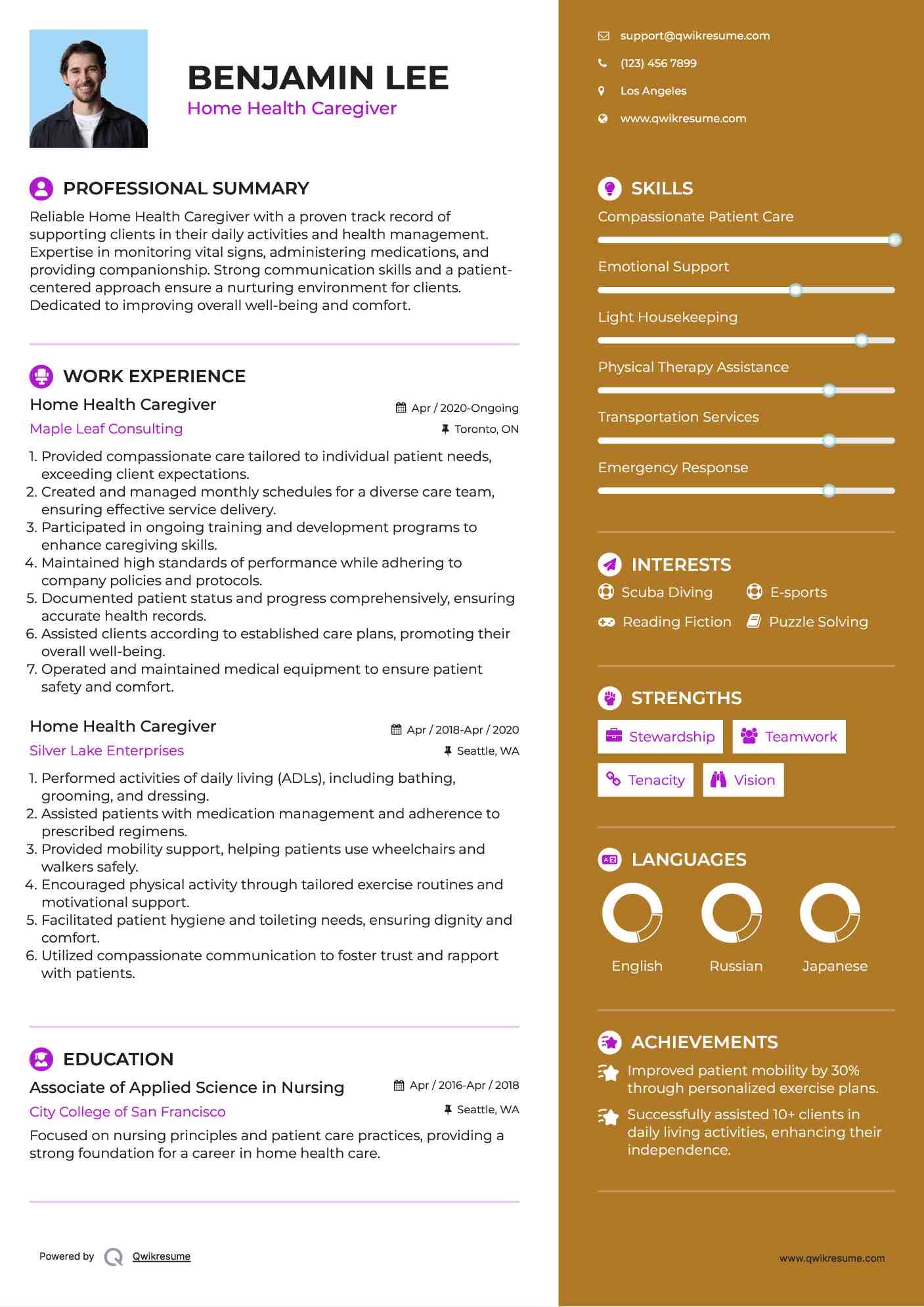 Home Health Caregiver Resume Model